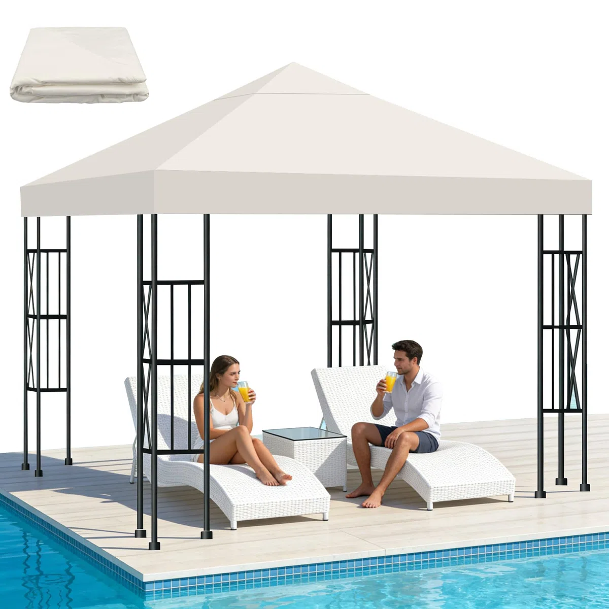 Telo di Ricambio per Gazebo 3x3m, Impermeabile e Anti-UV 300D, Copertura Rimovibile per Pergola con Fascette in Velcro Rinforzate, Ideale per Giardino, Terrazza, Campeggio e Spiaggia,Beige