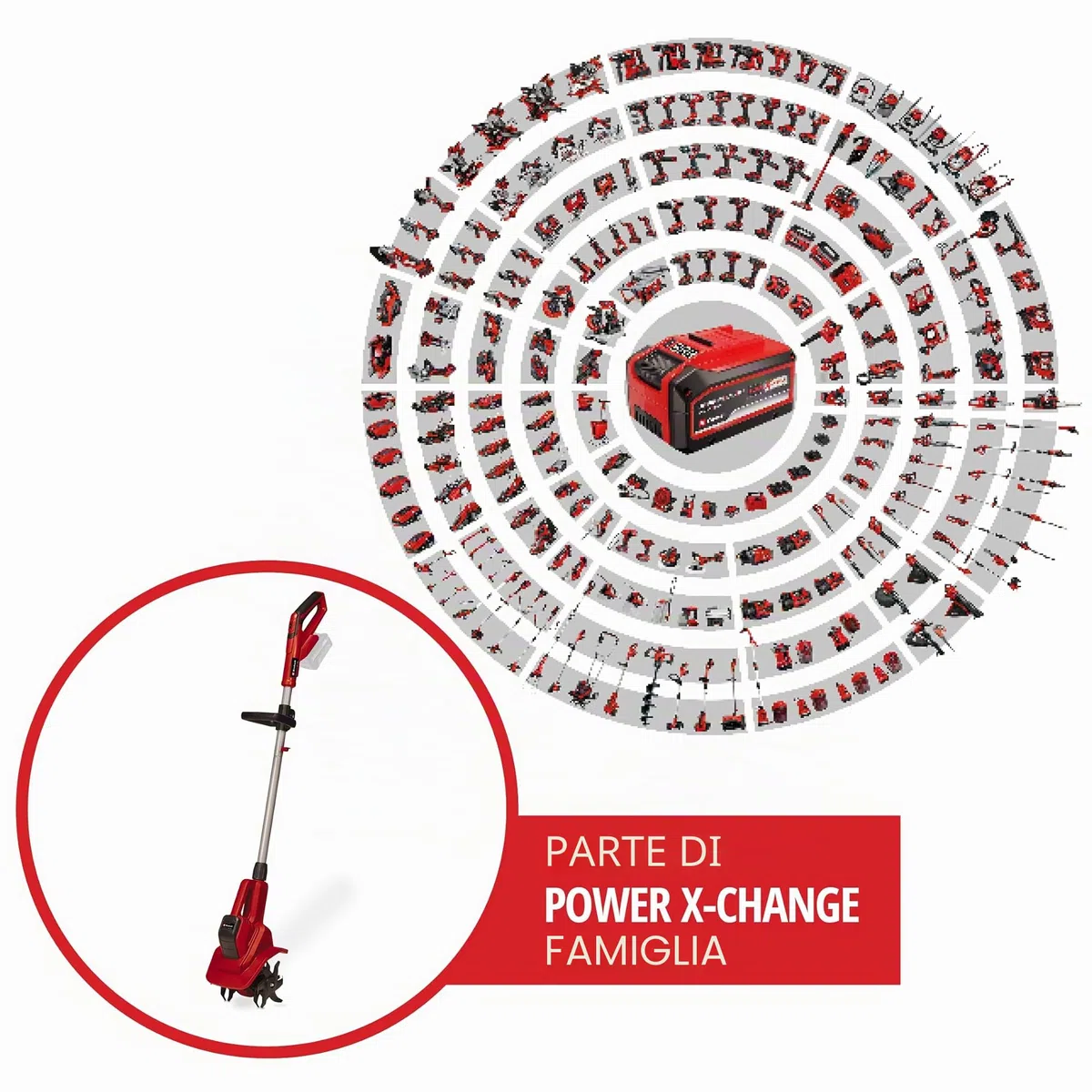 Einhell Motozappa a batteria, 18 V, agli ioni di Li, regolazione della velocità, lama scarificatrice, presa aggiuntiva, senza batteria o caricabatterie, colore: rosso/nero