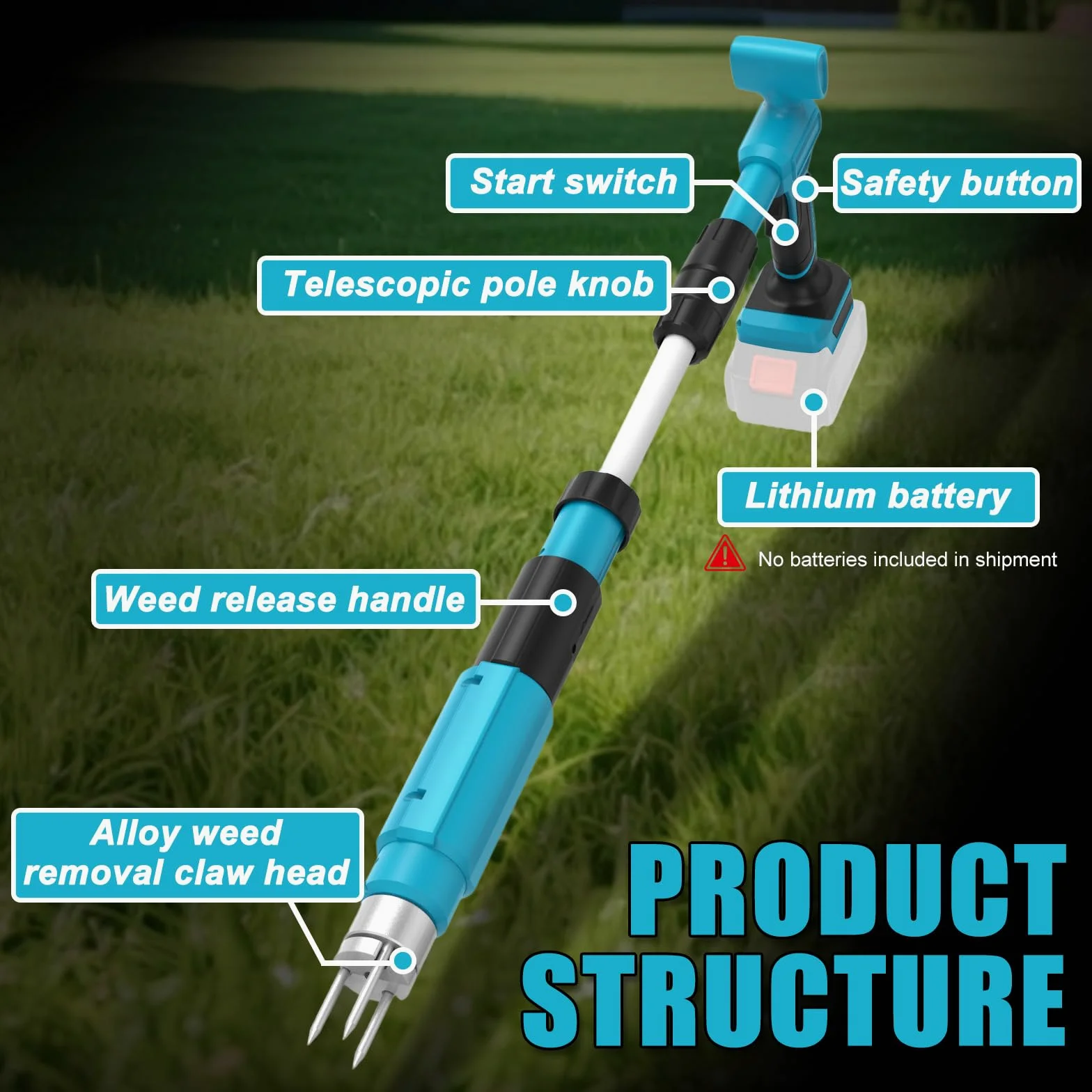 Sarchiatore Elettrico Compatibile con Makita 18V, Estirpatore Erbacce con 3 Artigli, Rimozione Erbacce Rapida per Giardino, Cortile e Orto (Senza Batteria e Caricatore)