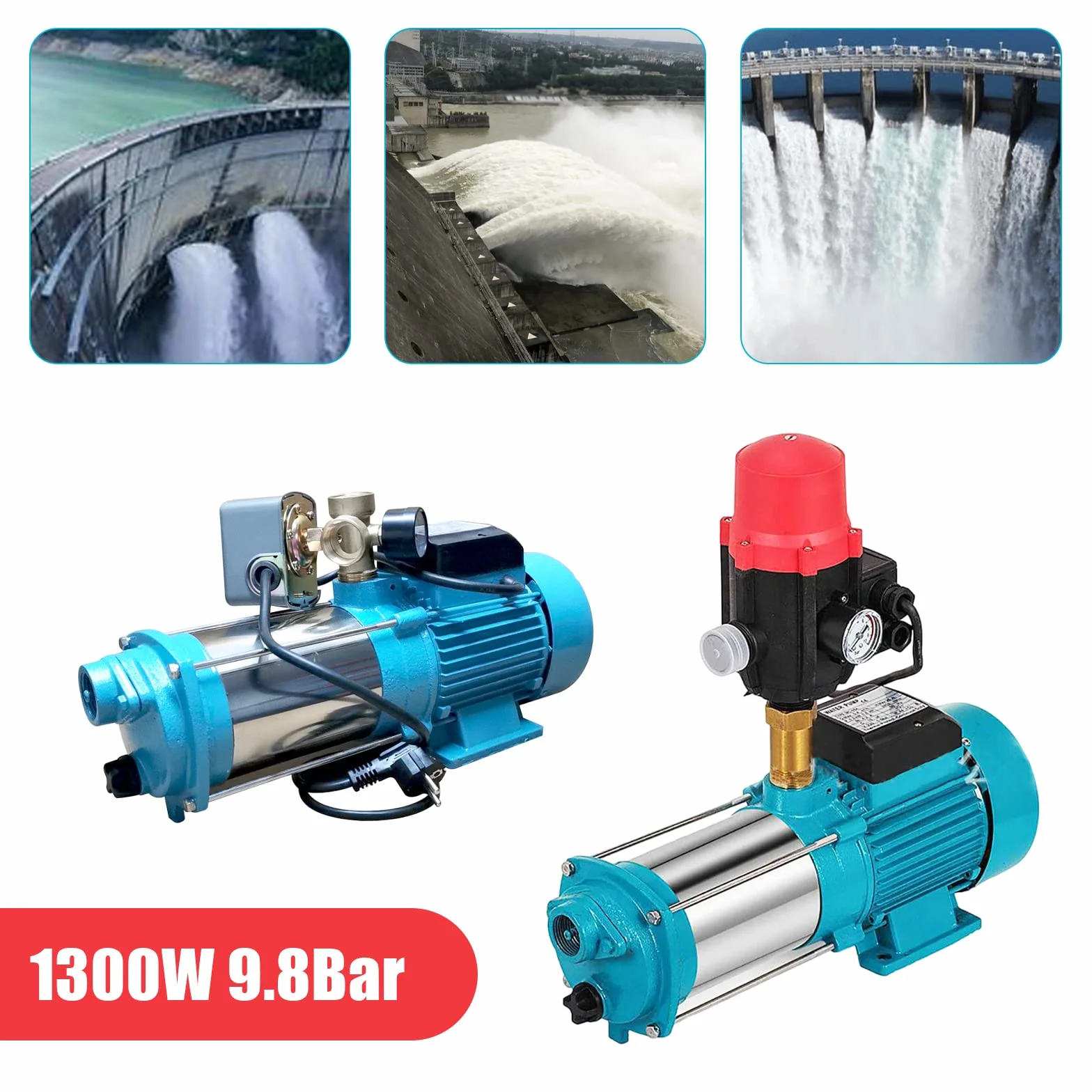 Pompa centrifuga ad alte prestazioni per impianto idrico domestico, 1300 W, 4000 l/h, 9,8 bar, pompa centrifuga da giardino con pressostato per uso agricolo, irrigazione di stagni, giardino, fattorie