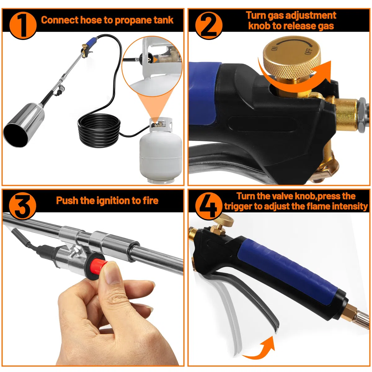 Torcia a propano, kit bruciatore per erbacce, ad alta potenza, con tubo flessibile da 3 m, per diserbo, asfalto del tetto, neve, segnaletica stradale, carbone
