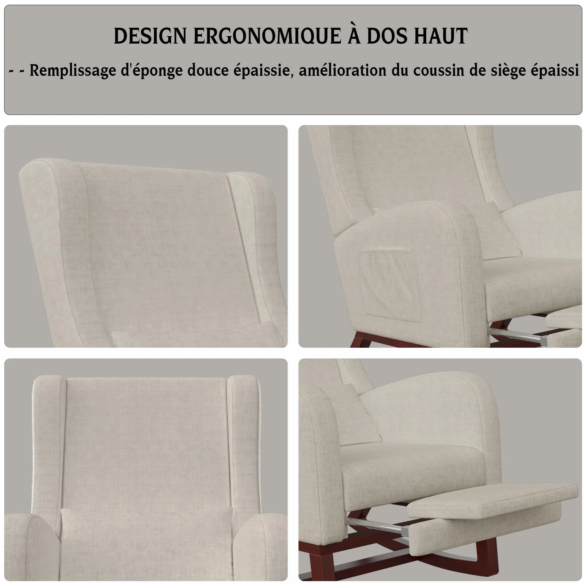 Sedia a Dondolo, Poltrona a Dondolo in Legno per Esterno, Sedia a Dondolo per il Salotto, Adatta per Camera da Letto, Soggiorno e Esterno (Beige, Velluto Spazzolato)