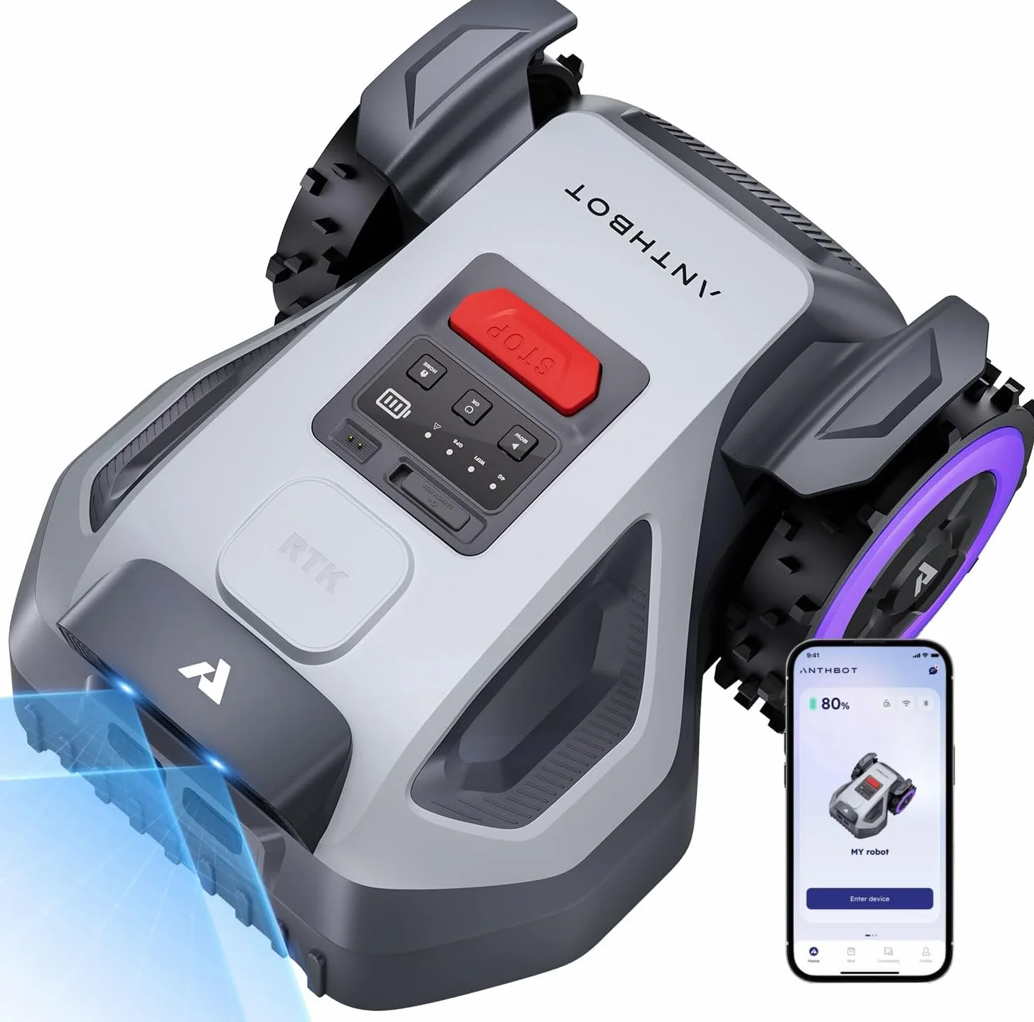 ANTHBOT Robot Tagliaerba senza fili, NetRTK+4G, Doppia Visione, 500m² - M5