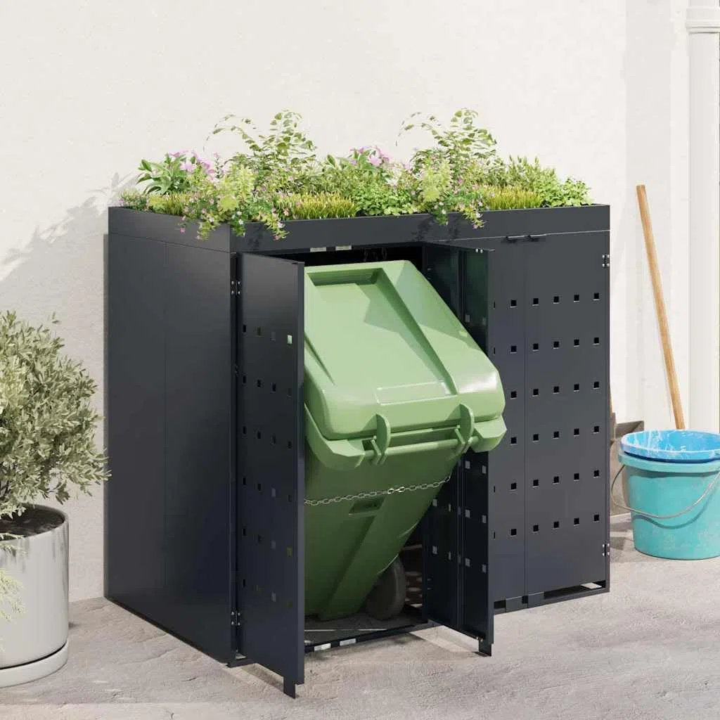 Copribidoni per 2 Bidoni di Spazzatura con Fioriera Contenitori Pattumiera Cassonetti Rifiuti 240 L Box Spazzatura rifiuti in Acciaio Antracite
