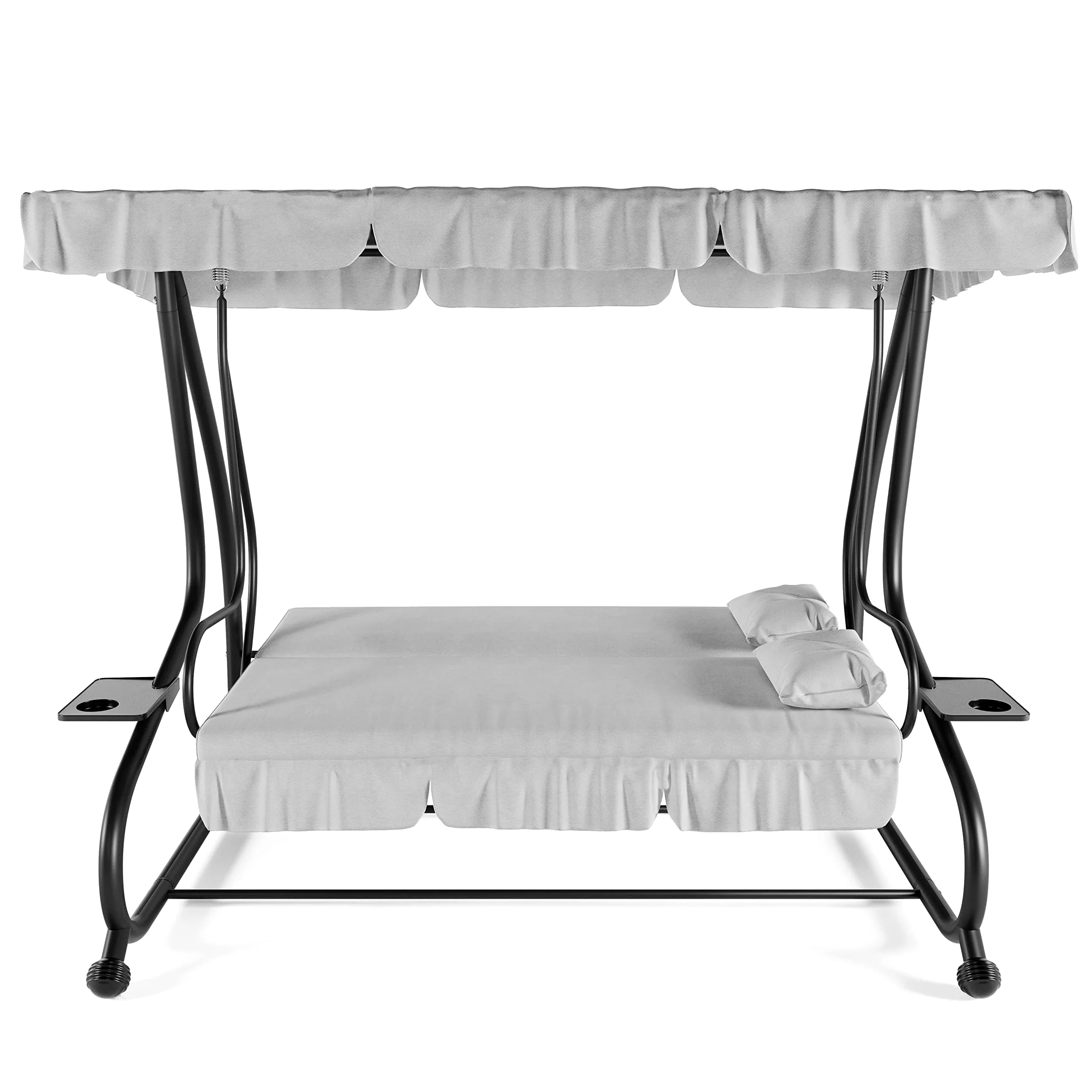 Dondolo Reclinabile 3 Posti Con Cuscini Imbottiti Parasole Tettuccio Regolabile Diventa Letto Struttura Acciaio Robusto Verniciato Giardino Esterno Balcone Terrazzo Piscina 200 x 120 x 160 cm Grigio
