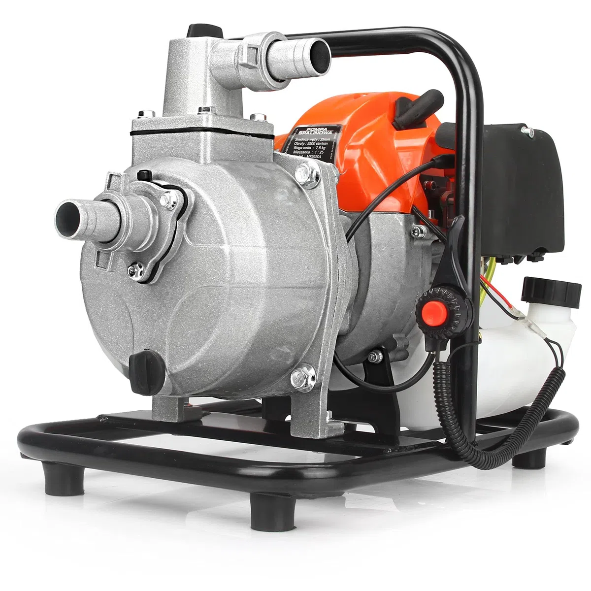 Motopompa Autoadescante 1" Benzina 2T 5.2HP, Nero/Grigio, Pompa per Acqua, Industriale, Acciaio Inossidabile o Ghisa, Portata 150-300 L/min, Altezza 8m, Prevalenza 25m, Max Pressione 3.3bar