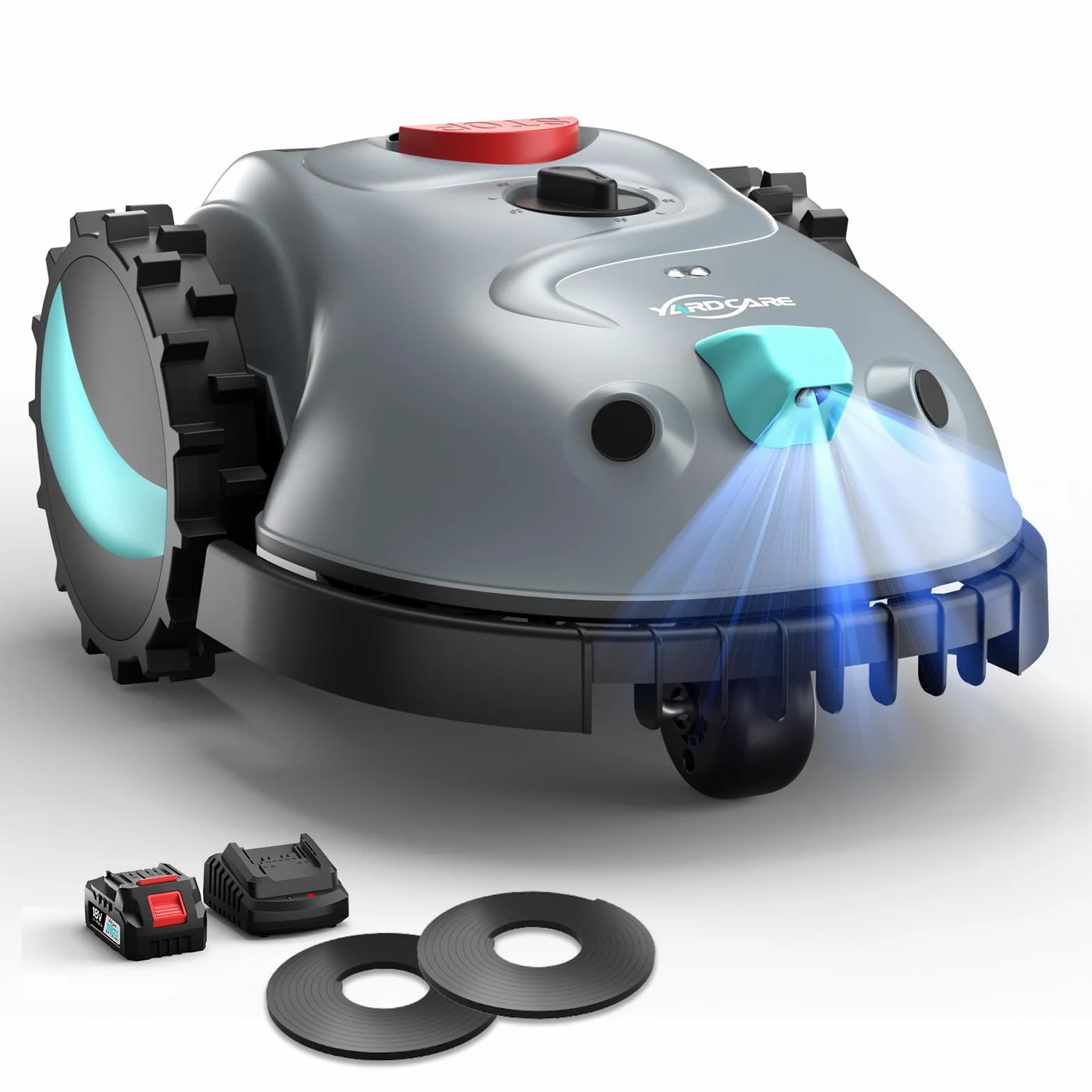 (2026 Upgrade) YARDCARE V100 Robot Tagliaerba a Batteria con Navigazione Visiva, Rilevamento di 150 Ostacoli, Robot Tosaerba Fino a 150 m², Robot Tosaerba con Lame di Ricambio, Banda magnetica