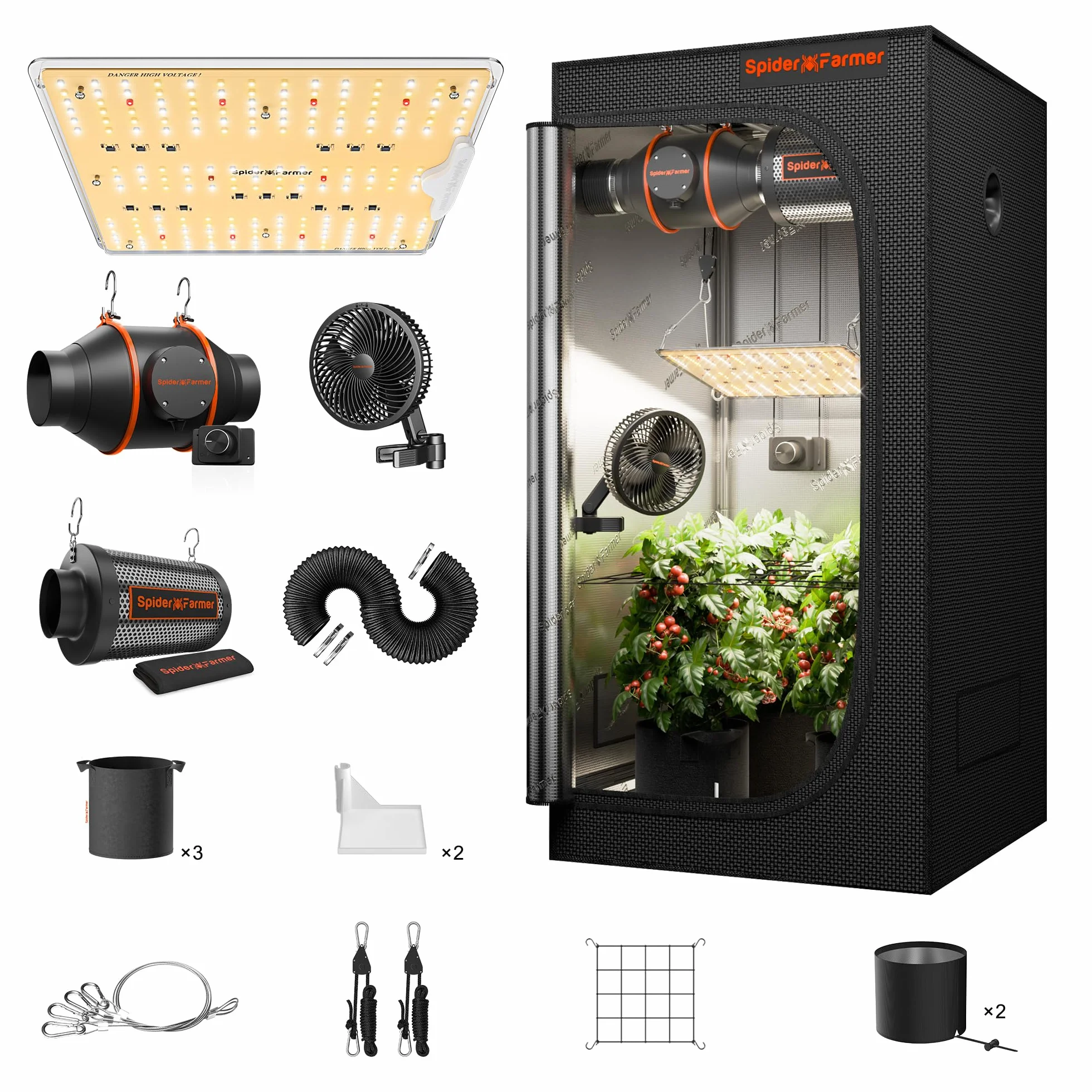 Kit tenda di coltivazione Spider Farmer SF1000D Lampada di coltivazione a LED a spettro completo Samsung LM301B LED Scatola di coltivazione completa 60x60x140cm Kit tenda di coltivazione idroponica