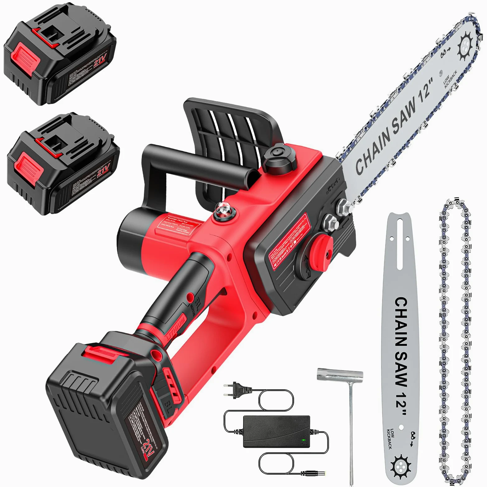Brushless Mini Motosega a Batteria per Potatura 12 Pollici,1300W Motosega Elettrica 2 * 3000 mAh Batteria, con Lubrificazione Automatica,Sega Elettrica per Potatura per Tagliare Legna, Potare Rami