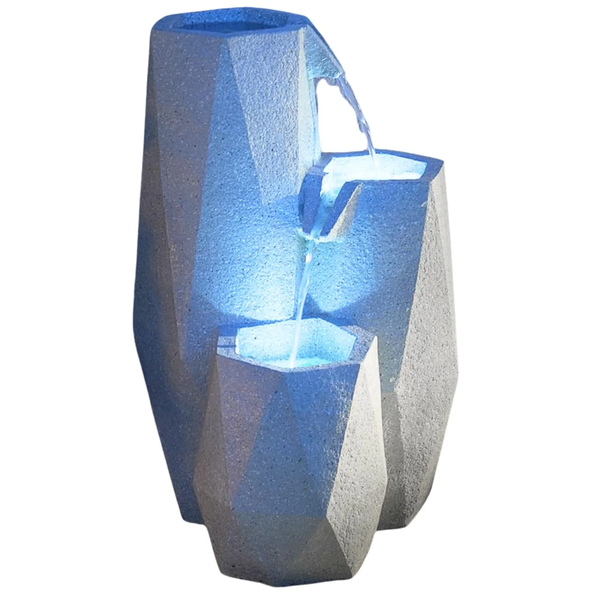Festive Lights - Fontana bianca da giardino Serenity a cascata con illuminazione a LED ad energia solare, effetto pietra, per esterni, in poliresina, funzione timer, design contemporaneo, IP44, cavo