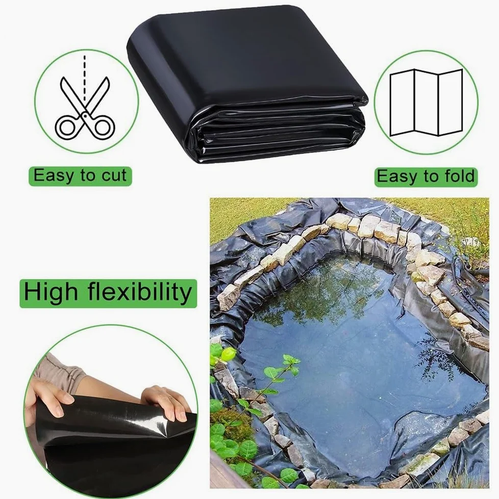Telo per laghetto in HDPE Resistente 9x10 m (29,5 Piedi x 32,8 Piedi) Membrana Nera Flessibile per laghetti e laghetti da Giardino Rivestimento Impermeabile e Durevole Vari