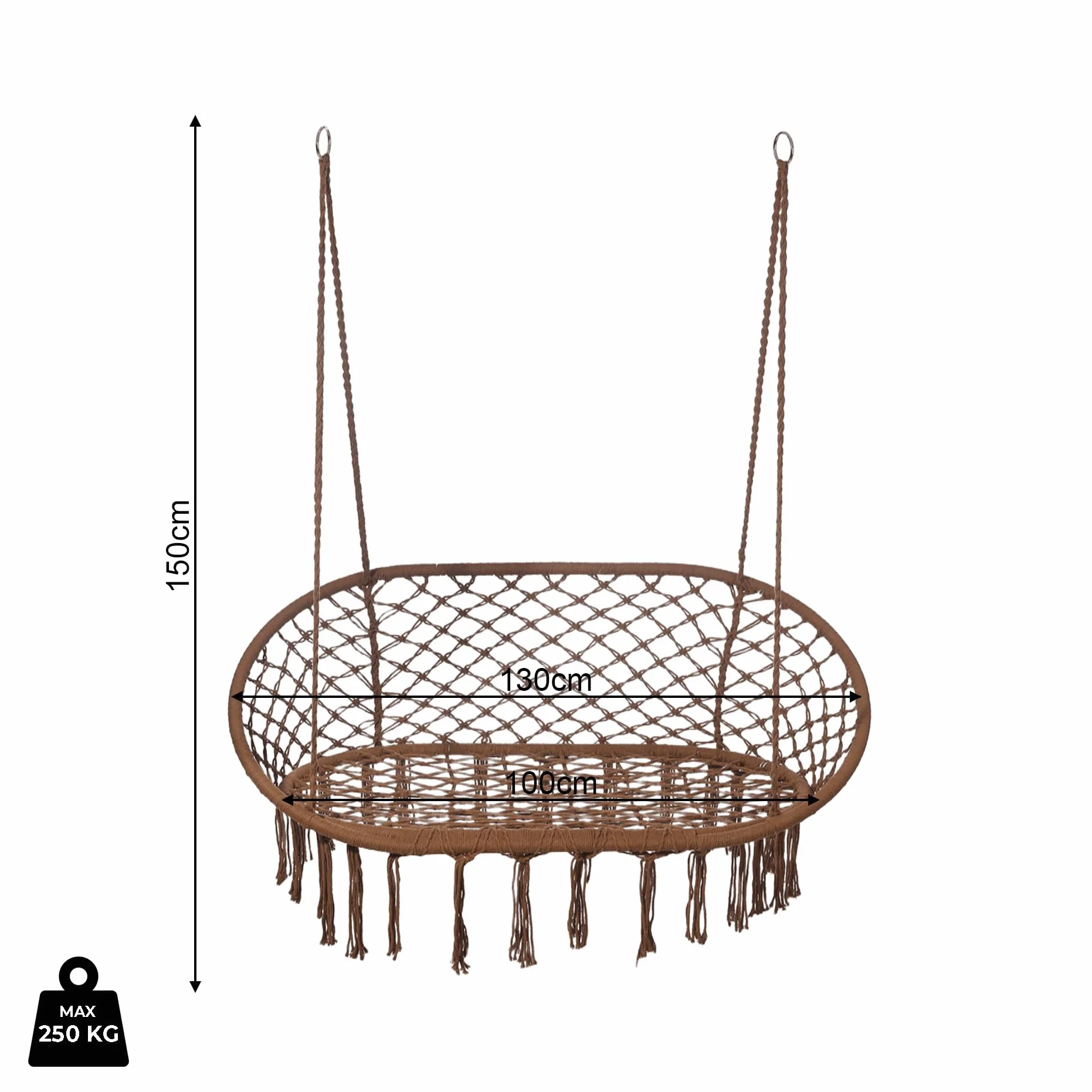 Rebecca Mobili Divano a Dondolo 2 Posti, Sedia Sospesa Relax, Marrone, Acciaio Policotone, 2 Posti, per Giardino Salotto - Misure HxLxP: 150 x 130 x 70 cm - Art. RE7174