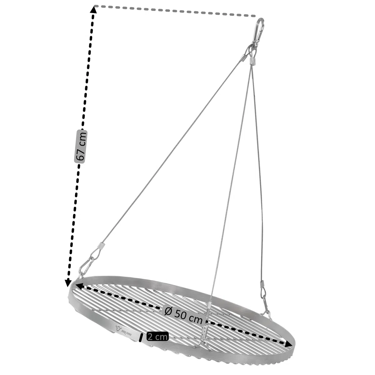 BBQ-Toro Griglia a tre zampe con diametro di 50 cm | 112-178 cm | Treppiede per barbecue girevole | Struttura in ferro a tre zampe | Supporto per barbecue con griglia | Barbecue sospeso, griglia a tre