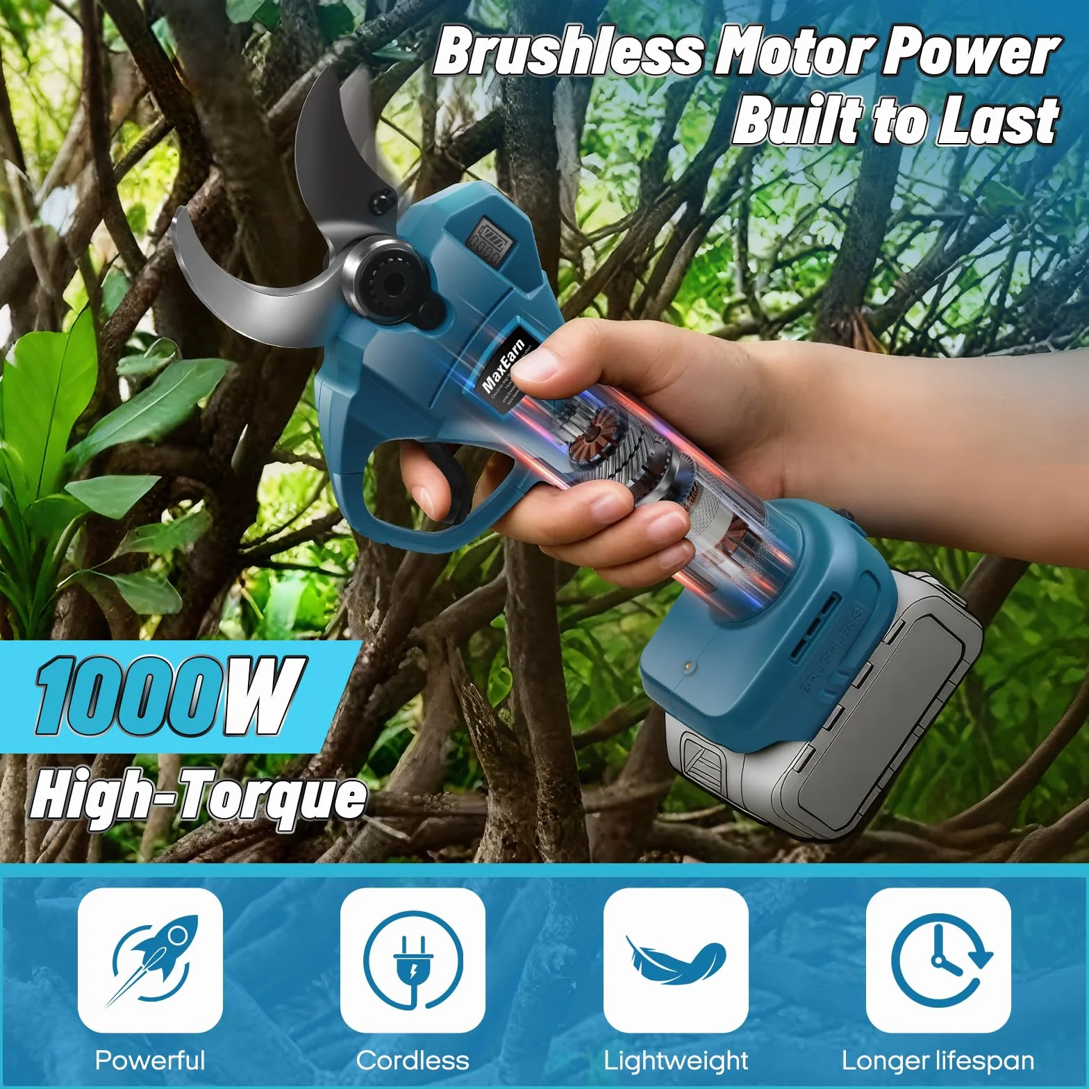 Forbice elettrica a batteria per Makita BL-18V, 40mm Forbice da giardino, Max apertura 65mm Forbice a batteria con motore senza spazzole, display LCD, cesoia per potatura di alberi (senza