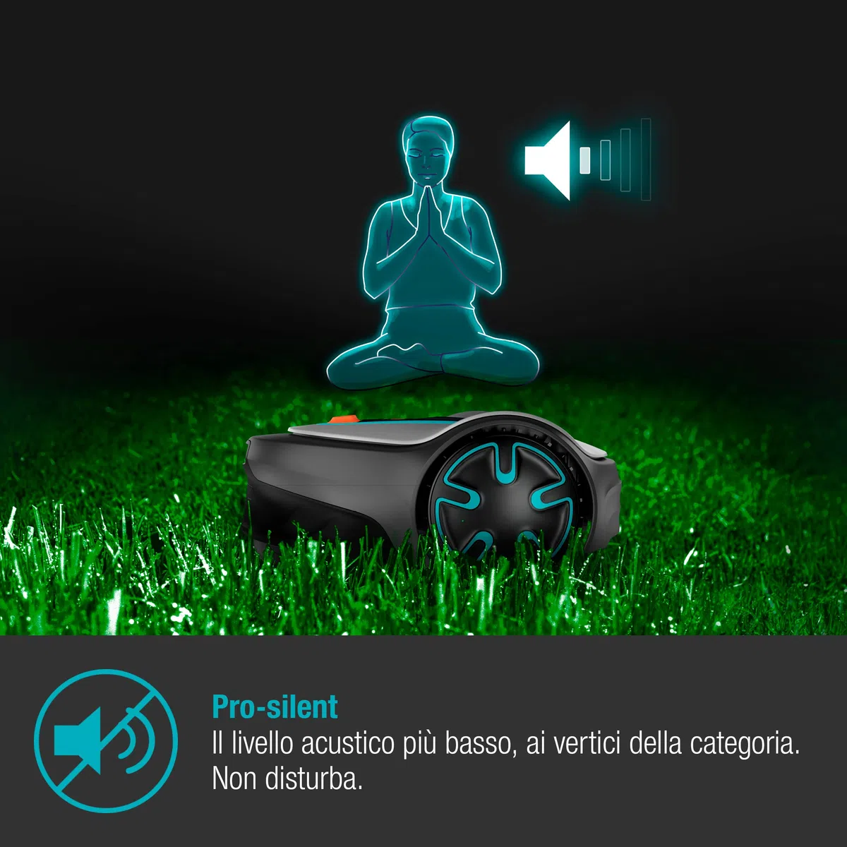 Gardena Robot Rasaerba Sileno Minimo, per Superfici Fino a 500 mq, Pendenza Fino a 25%, Controllo Via App Bluetooth, Altezza di Taglio 20-45 mm, Adatta I Tempi di Taglio Alla Crescita (15202-34)