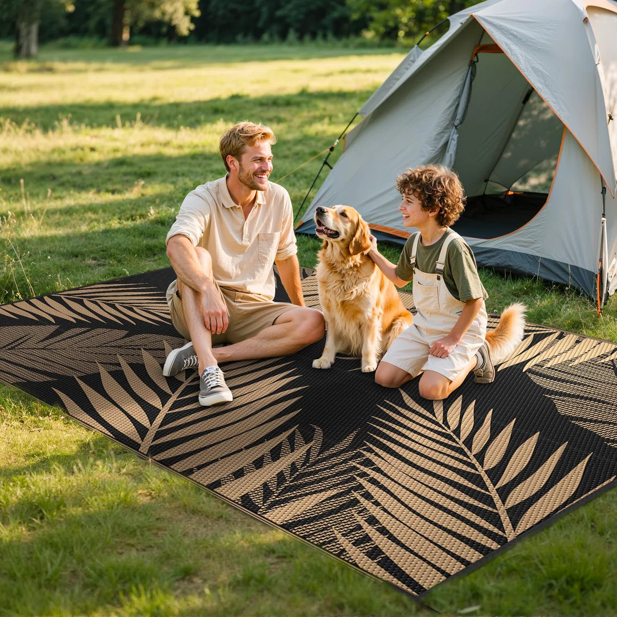 GENIMO Tappeto da Esterno Antipioggia,Impermeabili Eeversibili Lavabili,Tappeto per Terrazze,Giardini,Camper,Picnic,Balcone,180x275cm,Nero & Marrone
