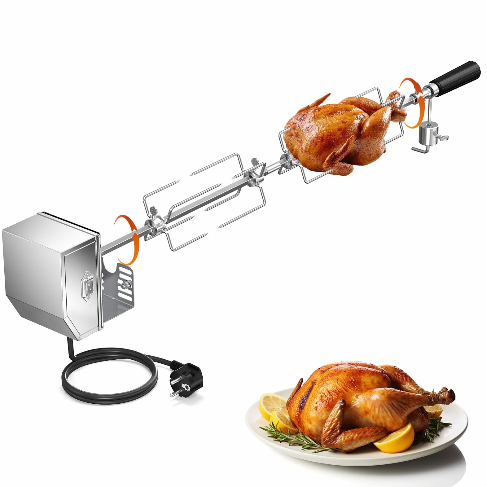 Universale girarrosto per Barbecue Lunghezza Regolabile 56-134 cm 3RPM 2X forchetta Girarrosto per Barbecue girarrosto Elettrico
