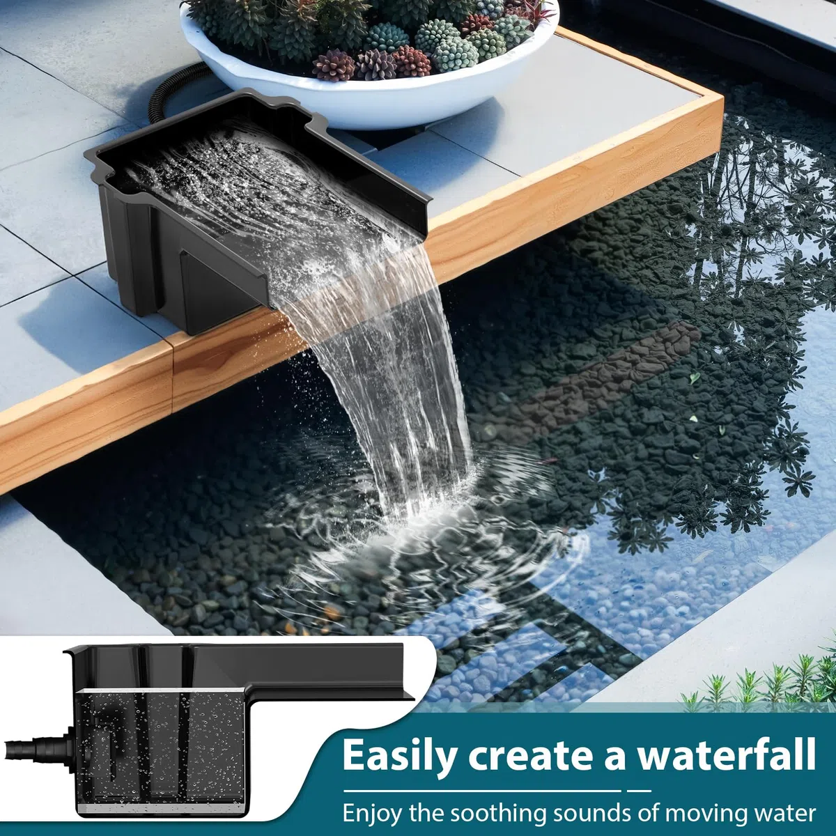 Filtro per laghetto a cascata, 20 cm di larghezza, per laghetto piccolo, ideale per il giardino, nero
