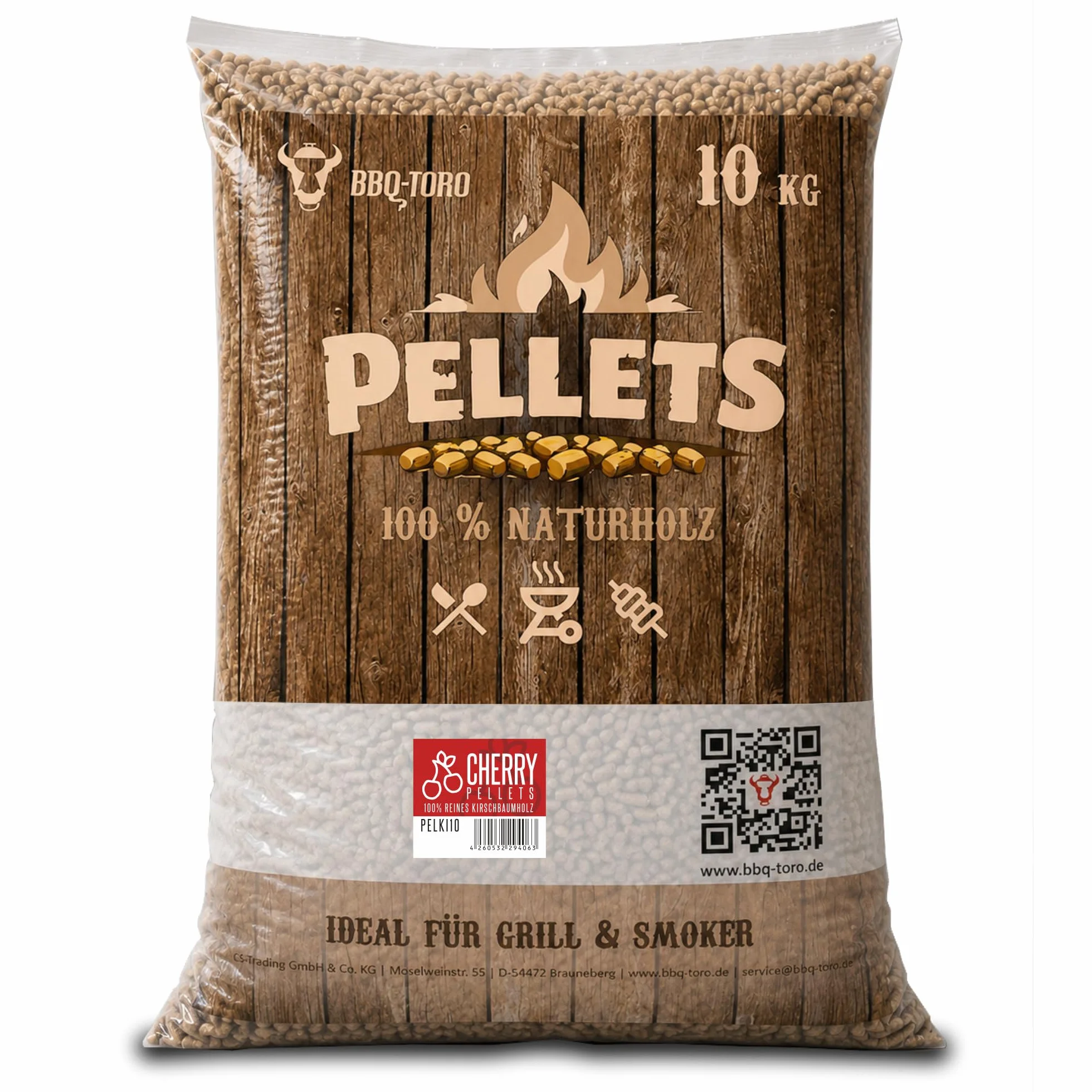BBQ-Toro Pellet di ciliegio, 100% legno di ciliegio, pellet per barbecue, per affumicatori, per il forno a pellet per e impianti di riscaldamento (30 kg)