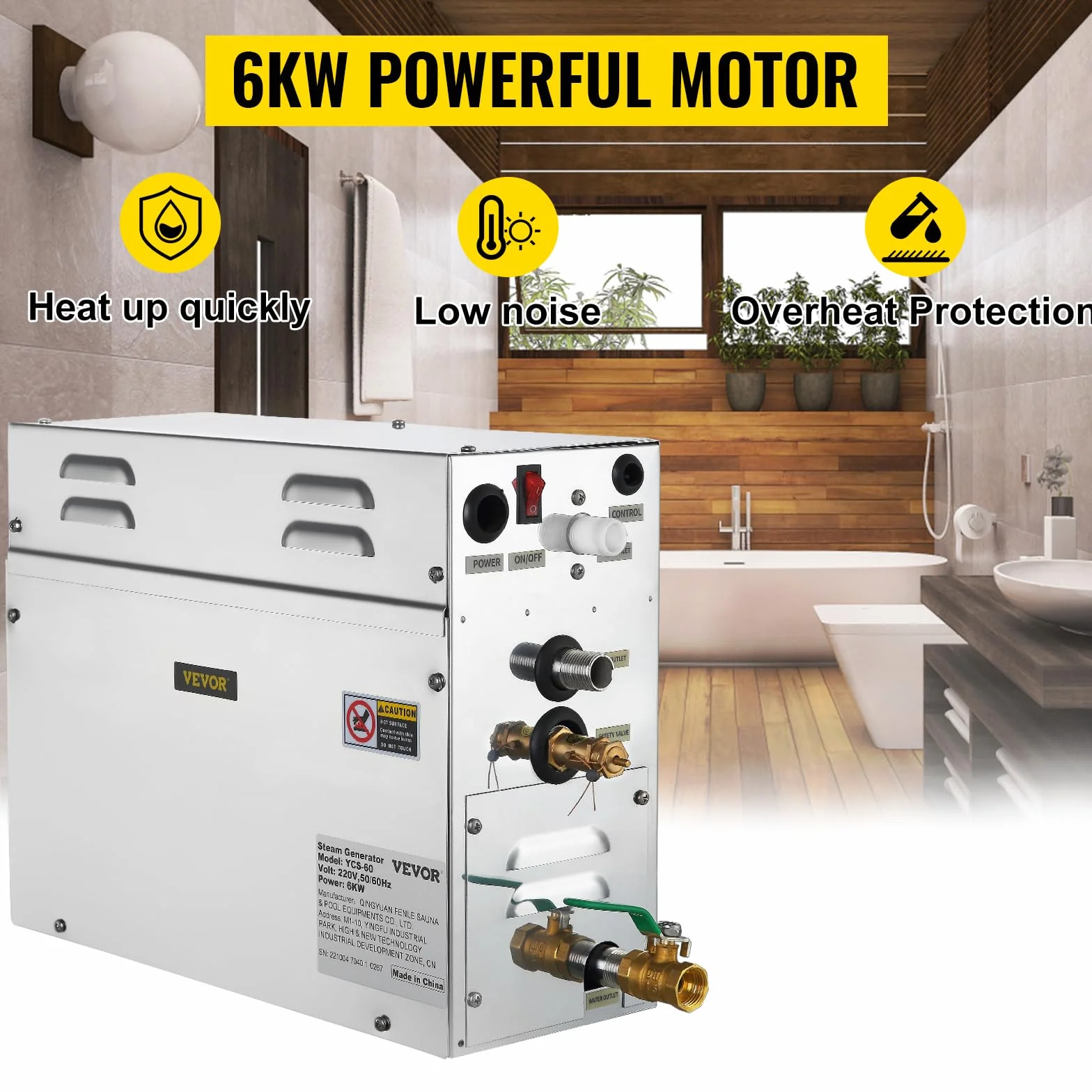 FlowerW Generatore di vapore portatile per sauna da 6 kW, con regolatore digitale di temperatura, timer 6 KW134, nero