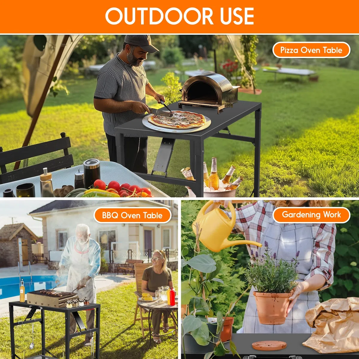 KHAMAL Carrello pieghevole per barbecue da esterni, tavolo portatile per pizza con ruote, tavolo da pranzo portatile per esterni, barbecue, interni, cucina