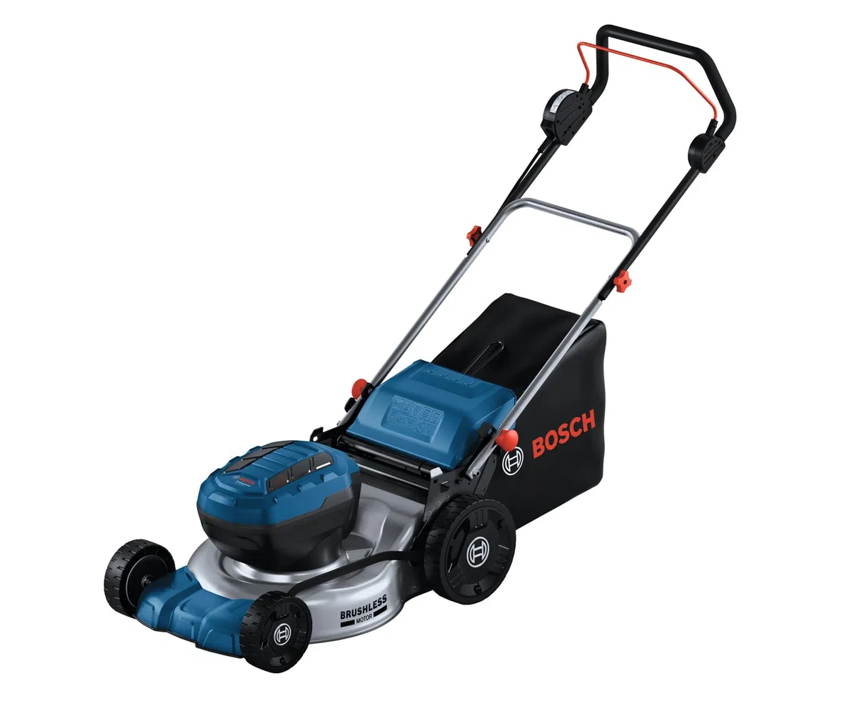 Bosch Professional 18V System Tagliaerba/Tosaerba a batteria GRA 18V2-46 (larghezza di taglio: 46 cm, 6 regolazioni altezza taglio, sacco raccoglierba tessuto 60 l, 2 chiavi di isolamento)