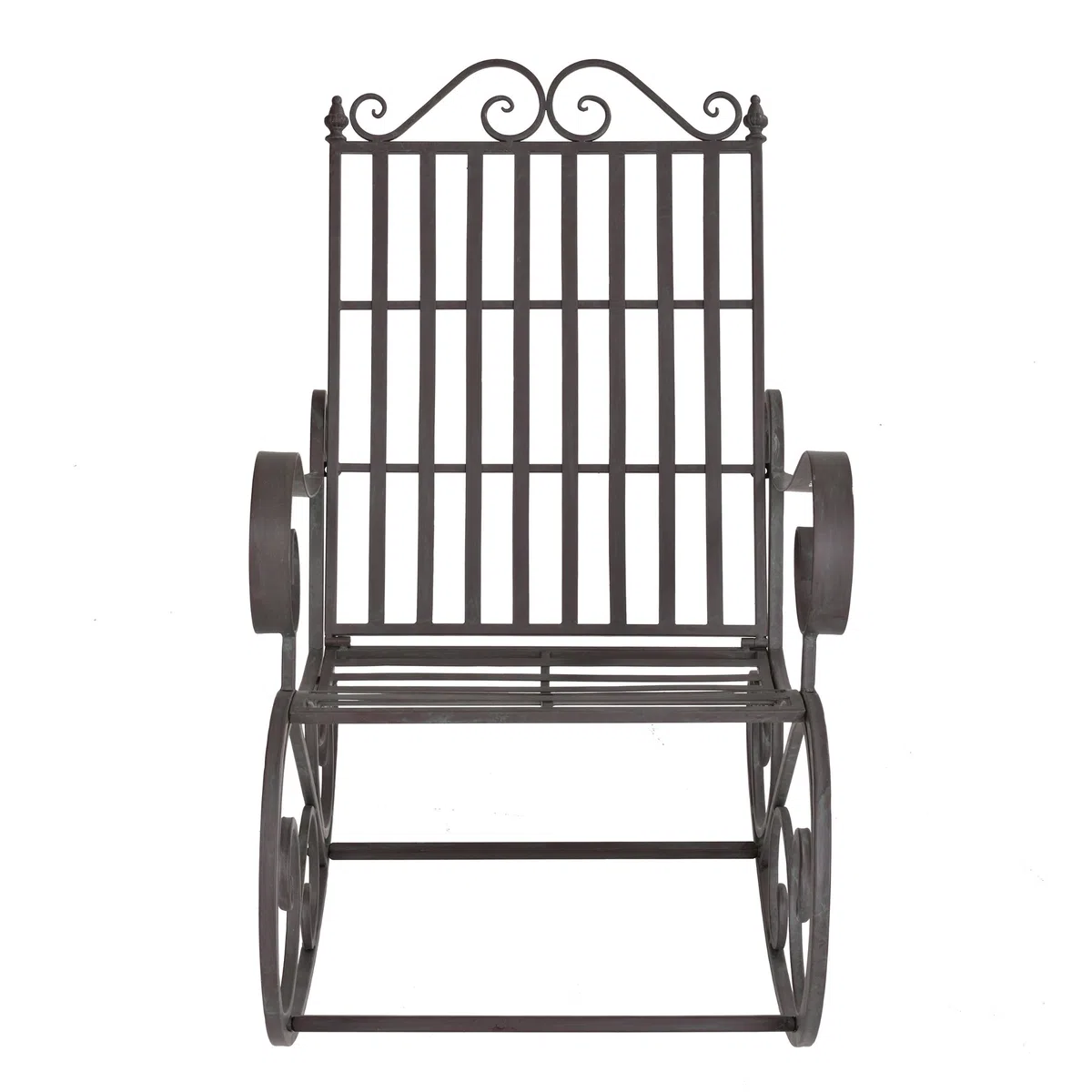 [en.casa] Sedia a Dondolo da Giardino in Metallo Poltrona Relax da Esterno con Braccioli Curvi e Schienale Alto Motivi Decorativi in Stile Country Shabby per Balcone Terrazza Patio - Verde