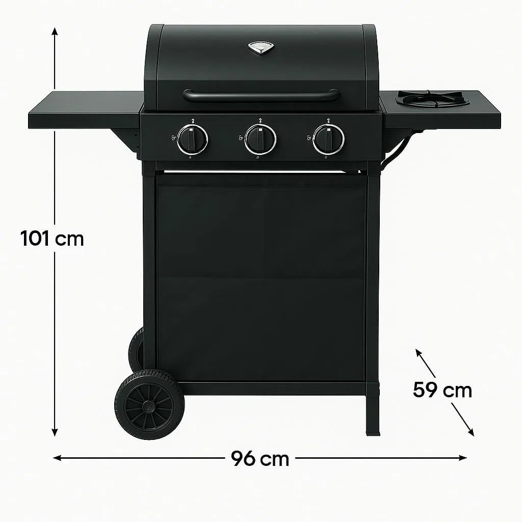 Barbecue a Gas California 2 Fuochi 9,7 Kw con Bruciatore Laterale in Acciaio Verniciato Nero