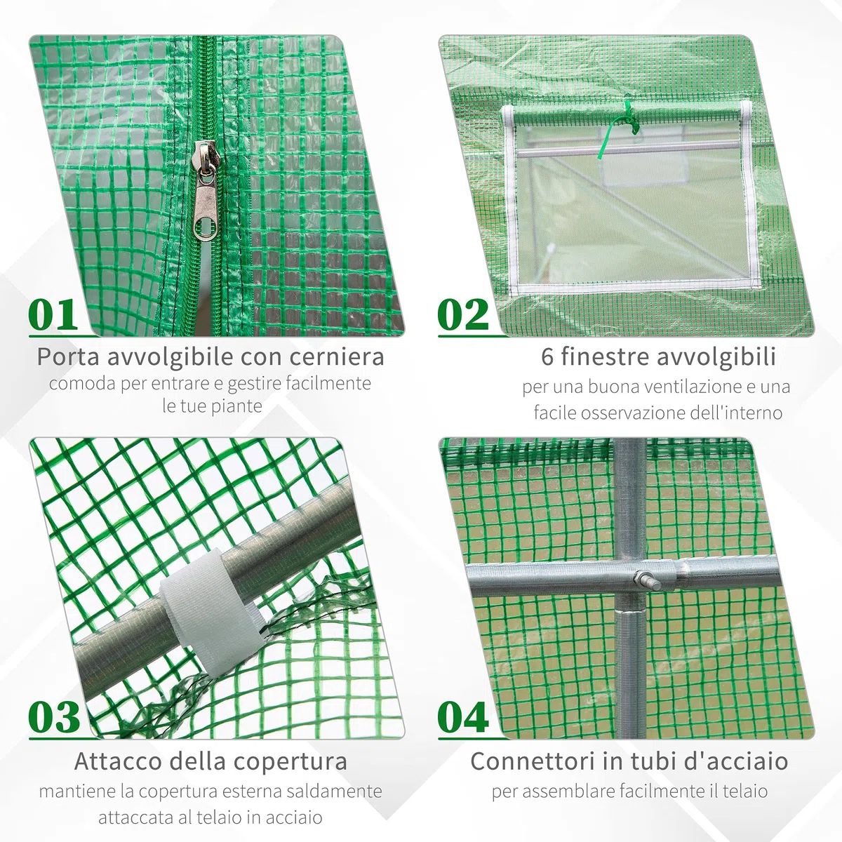 Outsunny Serra da Giardino a Tunnel con Porta Avvolgibile, 6 Finestre e Tetto a Spiovente, Serra per Orto in PE per Piante, 3.5x3x2 m, Verde Scuro