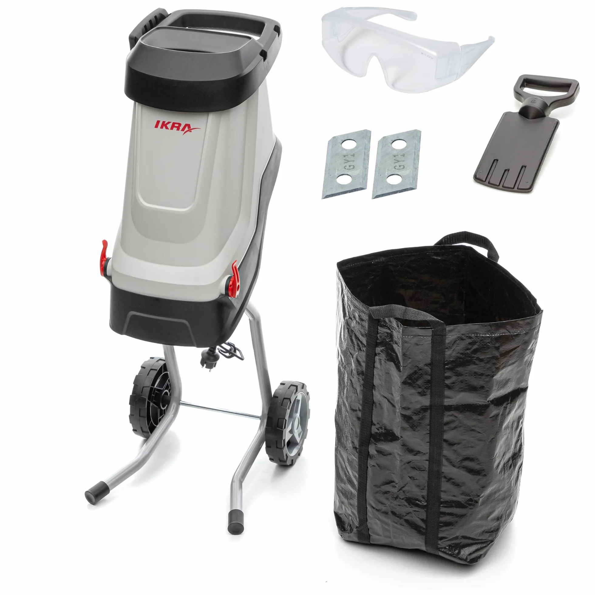 IKRA biotrituratore elettrica IMH 2800, incl. sacco di raccolta da 45 l, 2800 W, incl. 2x lame reversibili di ricambio & occhiali di sicurezza