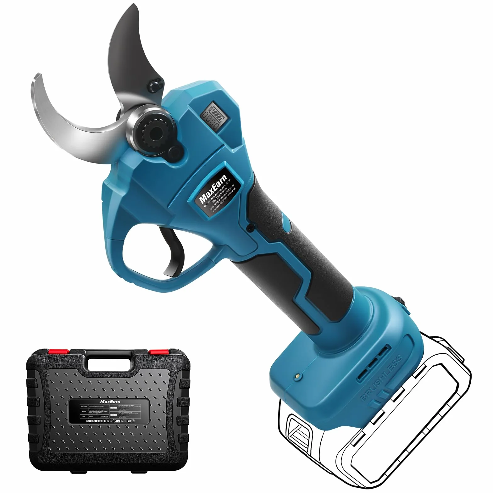 Forbice elettrica a batteria per Makita BL-18V, 40mm Forbice da giardino, Max apertura 65mm Forbice a batteria con motore senza spazzole, display LCD, cesoia per potatura di alberi (senza