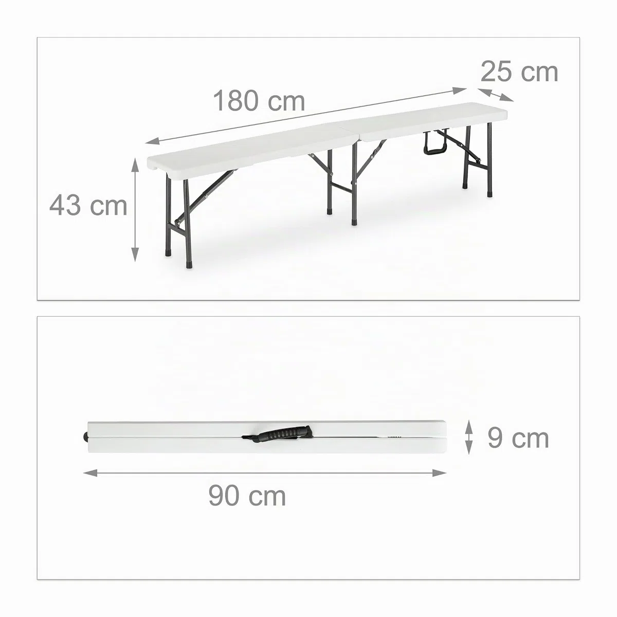Relaxdays Set Chiosco Tavolo Panche ribaltabili, 3 pezzi Arredo Giardino, monocolore, H x L x P: 74 x 180 x 74, 5 cm, bianco