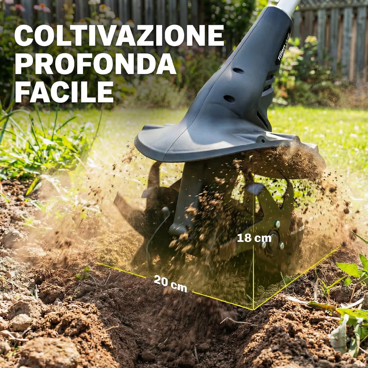 Outsunny Motocoltivatore Cordless 18V, Motozappa 20cm Larghezza, 18cm Profondità, 4 Lame, Manico Regolabile, per Orto, Giardino e Terreni, Batteria e Caricabatterie Non Inclusi