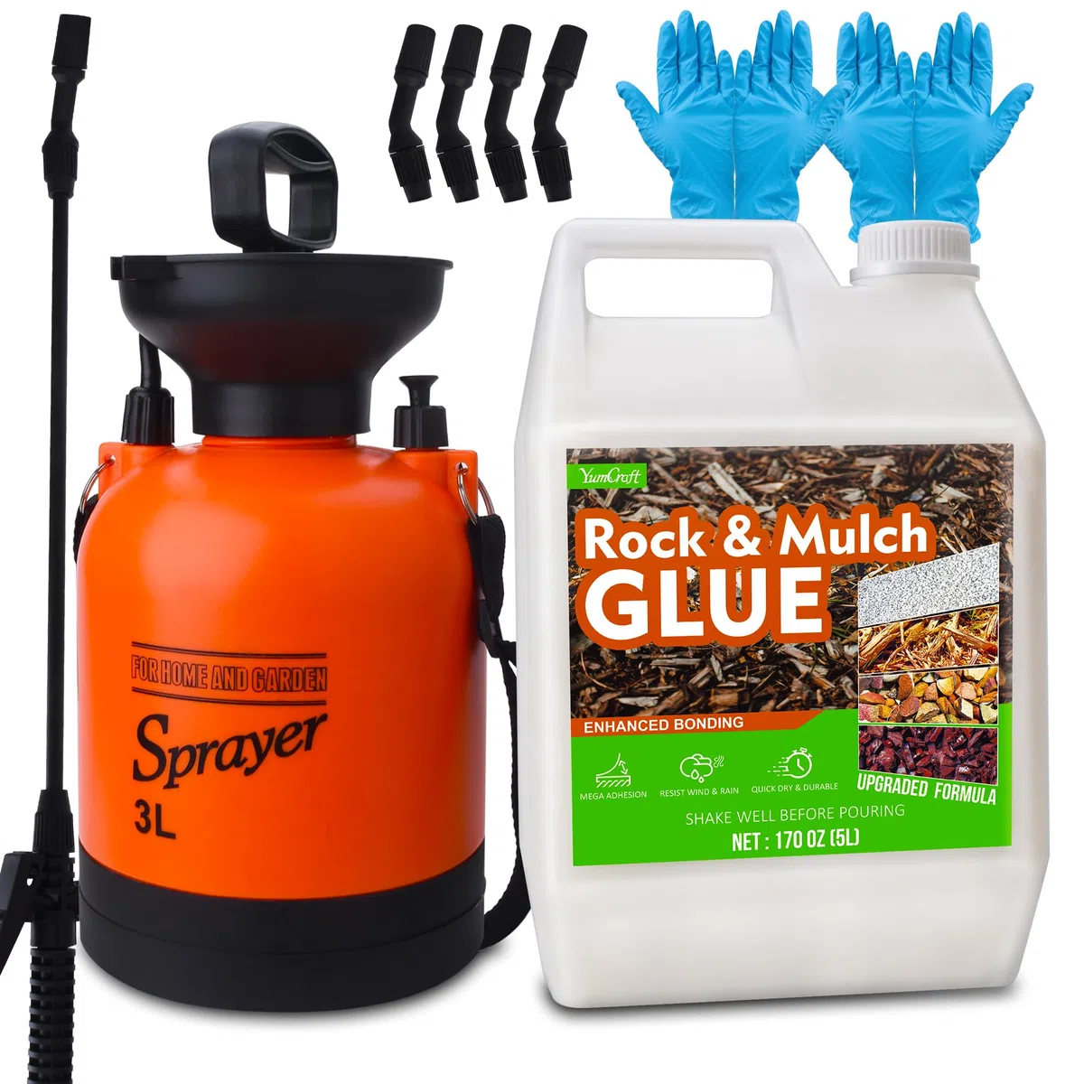 Legante per Ghiaia da Esterno con Spruzzatore 5L, Colla per Ghiaia e Pacciamatura Pronta all'Uso, Stabilizzatore Trasparente ad Asciugatura Rapida Atossico, per Ciottoli, Corteccia, Paglia Secca