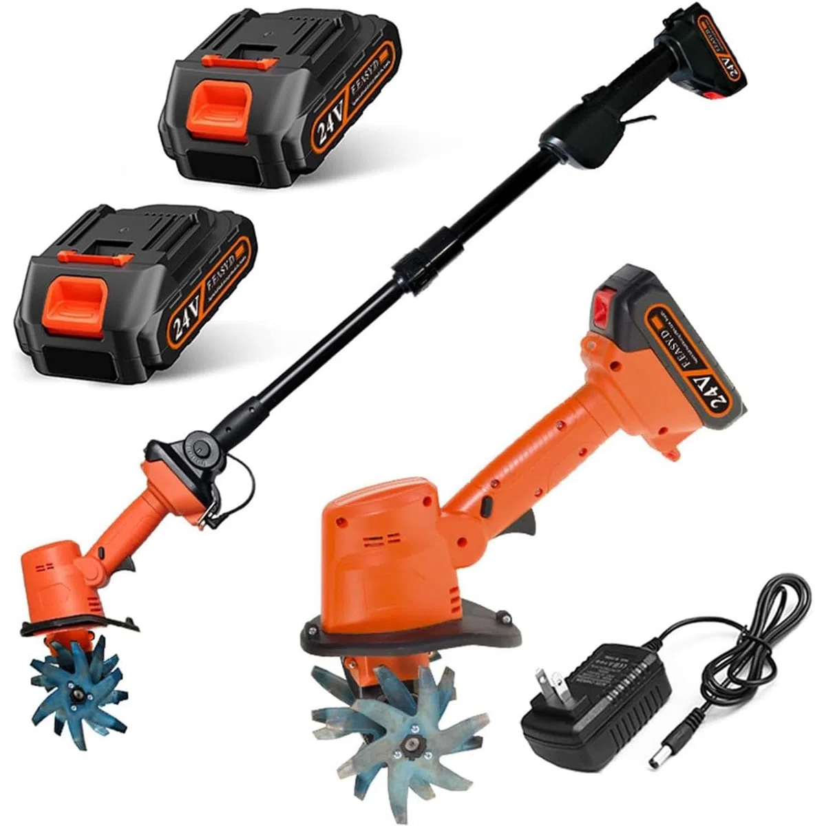 Motozappa Elettrica Da Giardino Senza Fili – Motocoltivatore 21V Con 2 Batterie, Denti In Acciaio A 4 File, Profondità 10cm, Asta Estensibile Da 1,3M – Per Smuovere Il Terreno, Diserbo & Serre