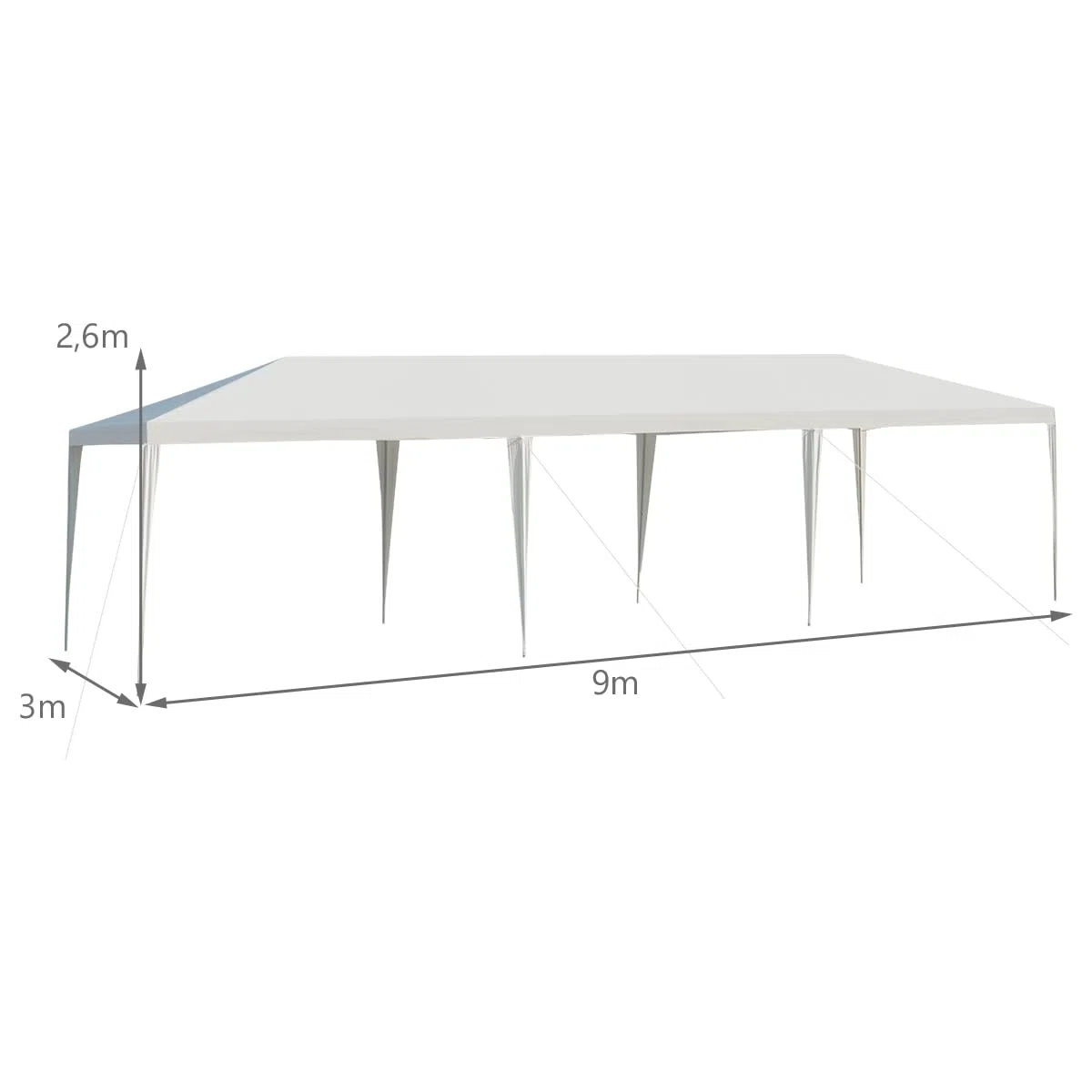 KOMFOTTEU Tenda da Giardino Pieghevole, 3 x 9 m, Impermeabile, Portatile, con Tubi Metallici e Connessione Forte, Gazebo con Corde e Picchetti per Feste, Eventi, Campeggio, Bianco