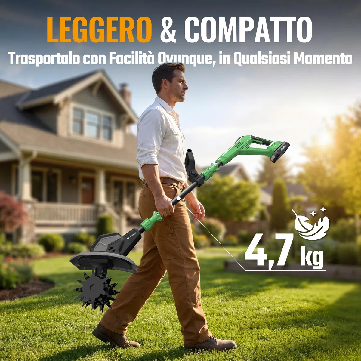 WORKPROX Motozappa Elettrica Senza Fili 20V, Lavoro 20 cm x 20 cm, Velocità 280 giri/min, Motozappa a Batteria da 4,0 Ah, Leggera 4,7 kg, Compatto per Giardino, Orto e Frutteto