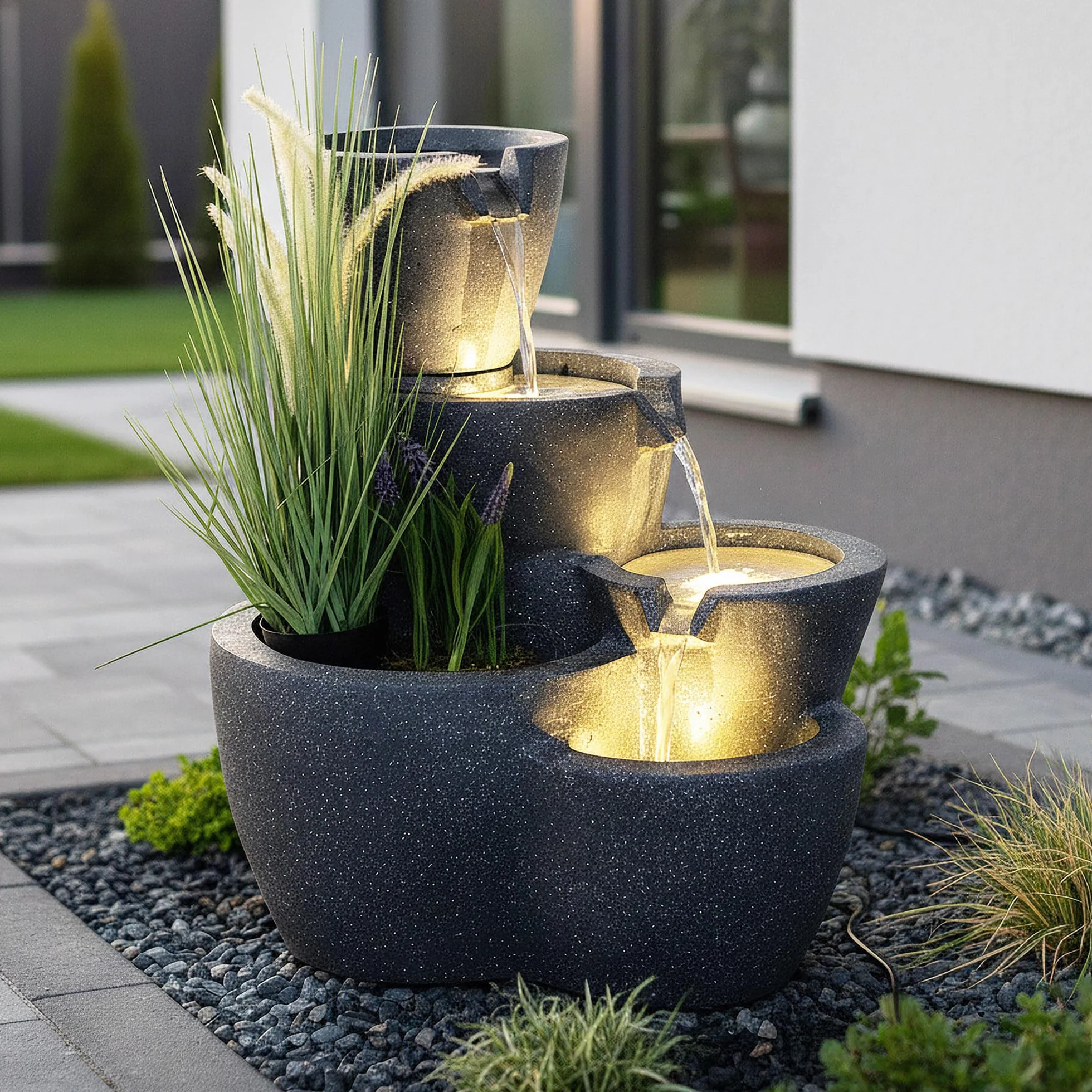 Fontana da giardino con illuminazione Botana piantabile decorazione da giardino con giochi d'acqua fontana interna grande