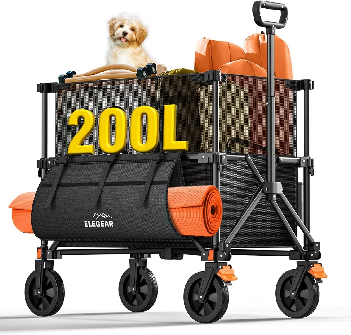 Elegear 200L Carrello Spiaggia Portatutto Regolabile, Carrello Pieghevole con Ruote Tutti i Terreni con Freno, Carrello Campeggio Trolley Carrello da Trasporto Giardino Supermercato Mare Carico 200KG