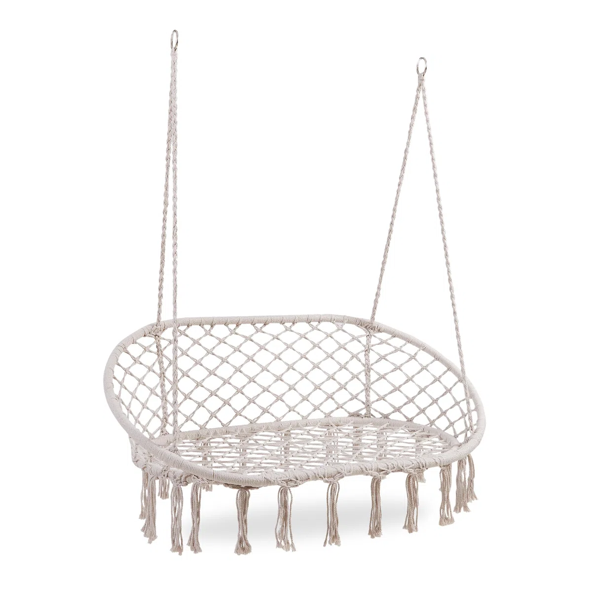 casa.pro Panca Sospesa per Esterni e Interni Altalena da Giardino per 2 Persone in Stile Boho 135x129x65 cm Intreccio in Corda Poltrona Dondolo Fino a 200 kg - Bianco Crema