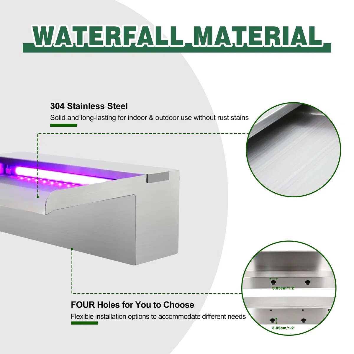 Kit con lama a cascata per laghetto, fontana da 90 cm in acciaio inox con accessori, larghezza 20 cm, fontana per giardino, patio, stagno