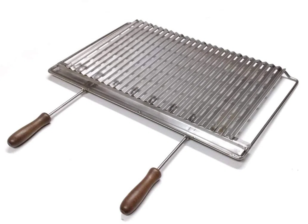 FONDERIA BONGIOVANNI | Graticola per Camino | Graticola per Barbecue | in Acciaio Aisi304 Inox 18/10 | Griglia Inox per Barbecue con Recupero Oli | 84x40 cm