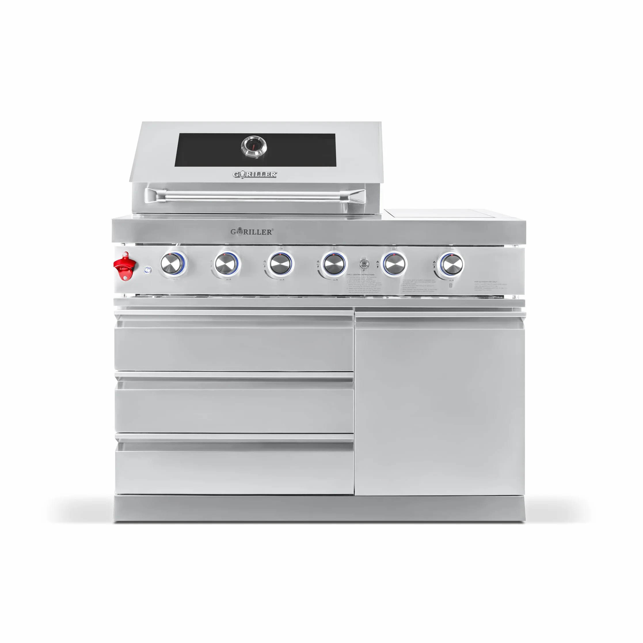 GORILLER Grillmaster Cucina Esterna Selezionata in Acciaio Inox Argento - Include Rosticceria, 4+2 Bruciatori, 296 x 58 x 143 cm - Pre-Montata