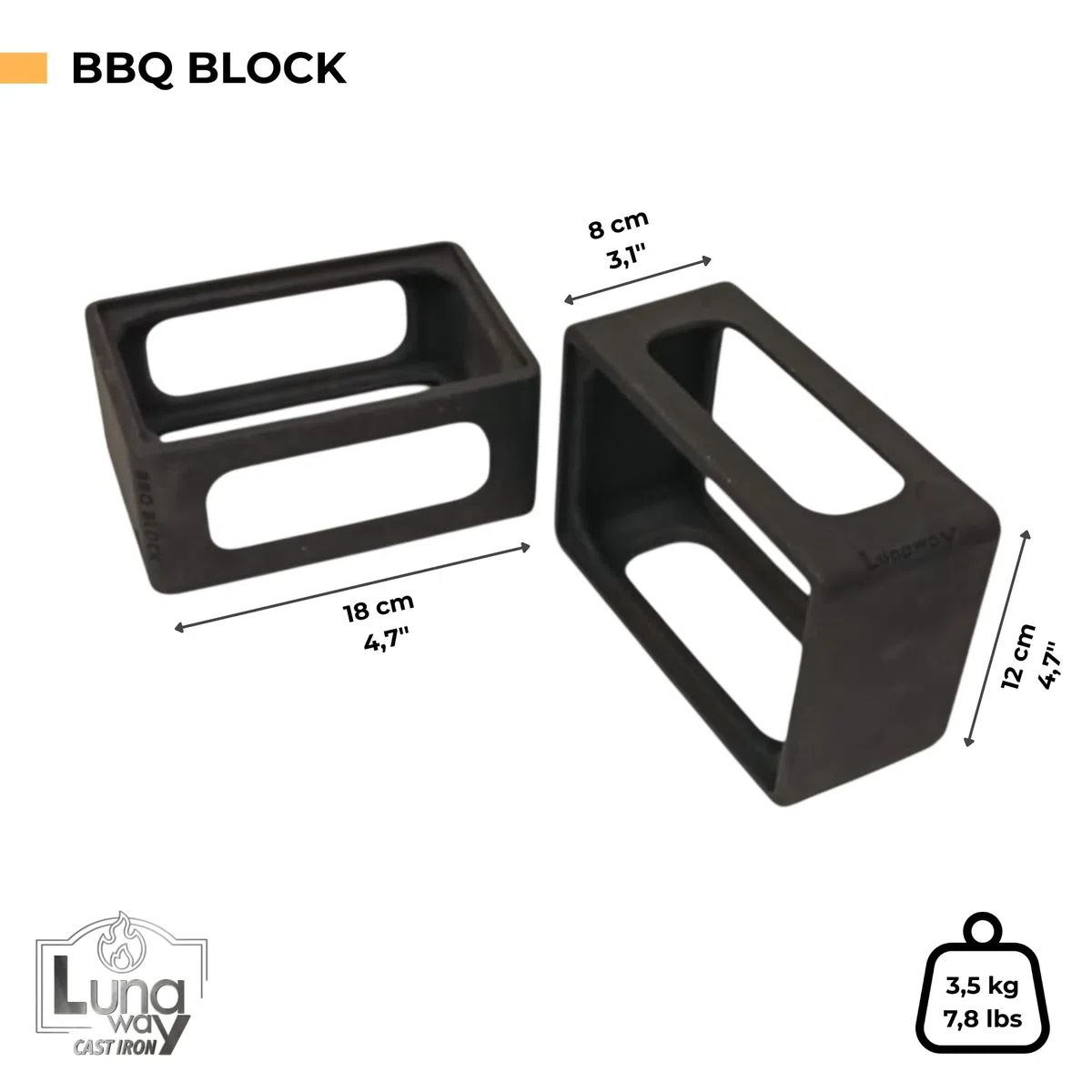 Griglia in Ghisa 48x17cm + Coppia supporti BBQ Blocks | Cottura uniforme e professionale | Reversibile | Doppia smaltatura Black di LUNAWAY | Sistema modulare per barbecue lineari