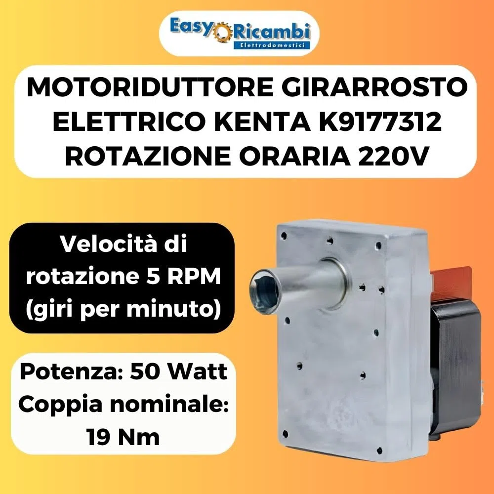Easyricambi - Motore Girarrosto Elettrico, Motorino Elettrico per Girarrosto, BBQ Elettrico, Forno, Camino, Grill, Barbecue, Modello: Kenta K9177312, 5 RPM Giri al Minuto 50W Rotazione Oraria 220V