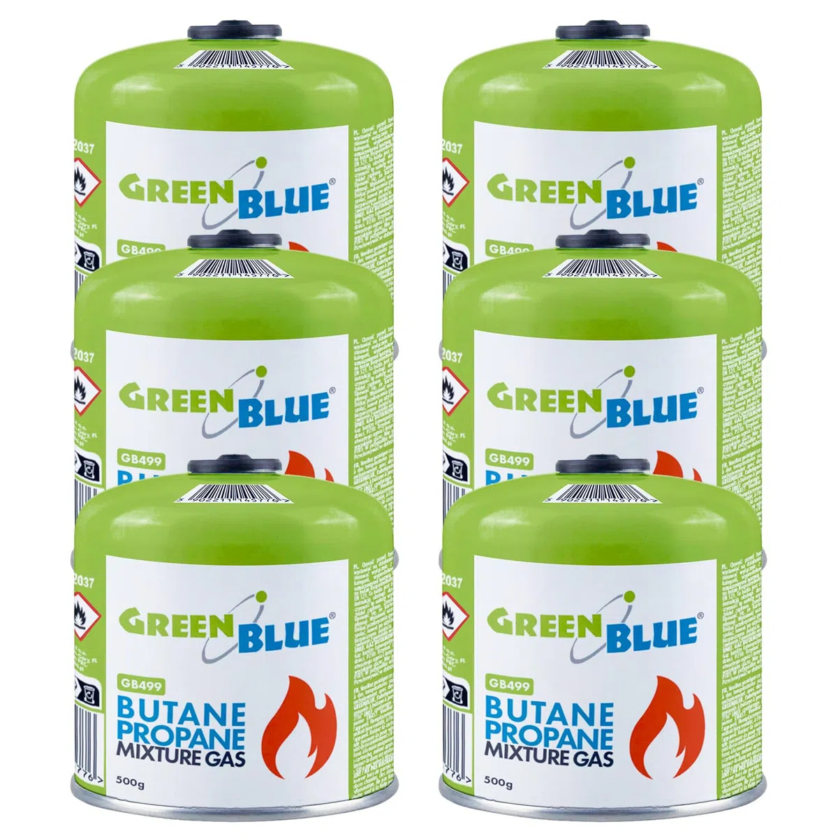 GreenBlue GB499 - Cartuccia gas 500 g (propano/butano) EN417, filettatura 7-16, sistema di sicurezza Gas Stop riutilizzabile, per fornelli da campeggio, bruciatori da esterno
