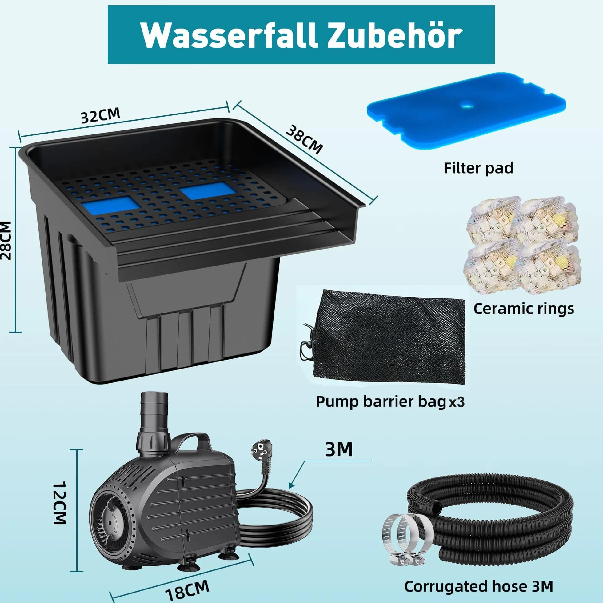 Biling Set completo per stagno, cascata con filtro per laghetto, con pompa per laghetto da 80 W, 4500 l/h, cascate, ruscelli da giardino, gioco d'acqua