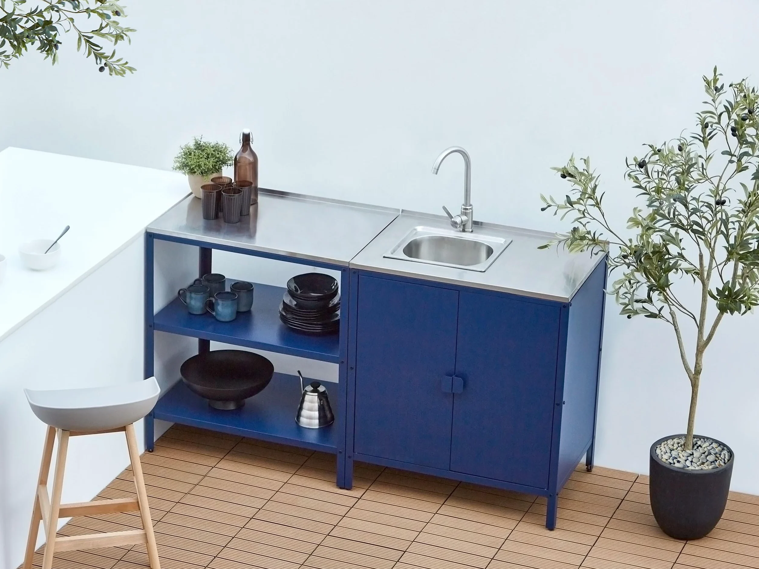Beliani Isola da Giardino per Esterni Mensole per Cucina Piano in Acciaio Inox Blu 80 x 50 x 92 cm
