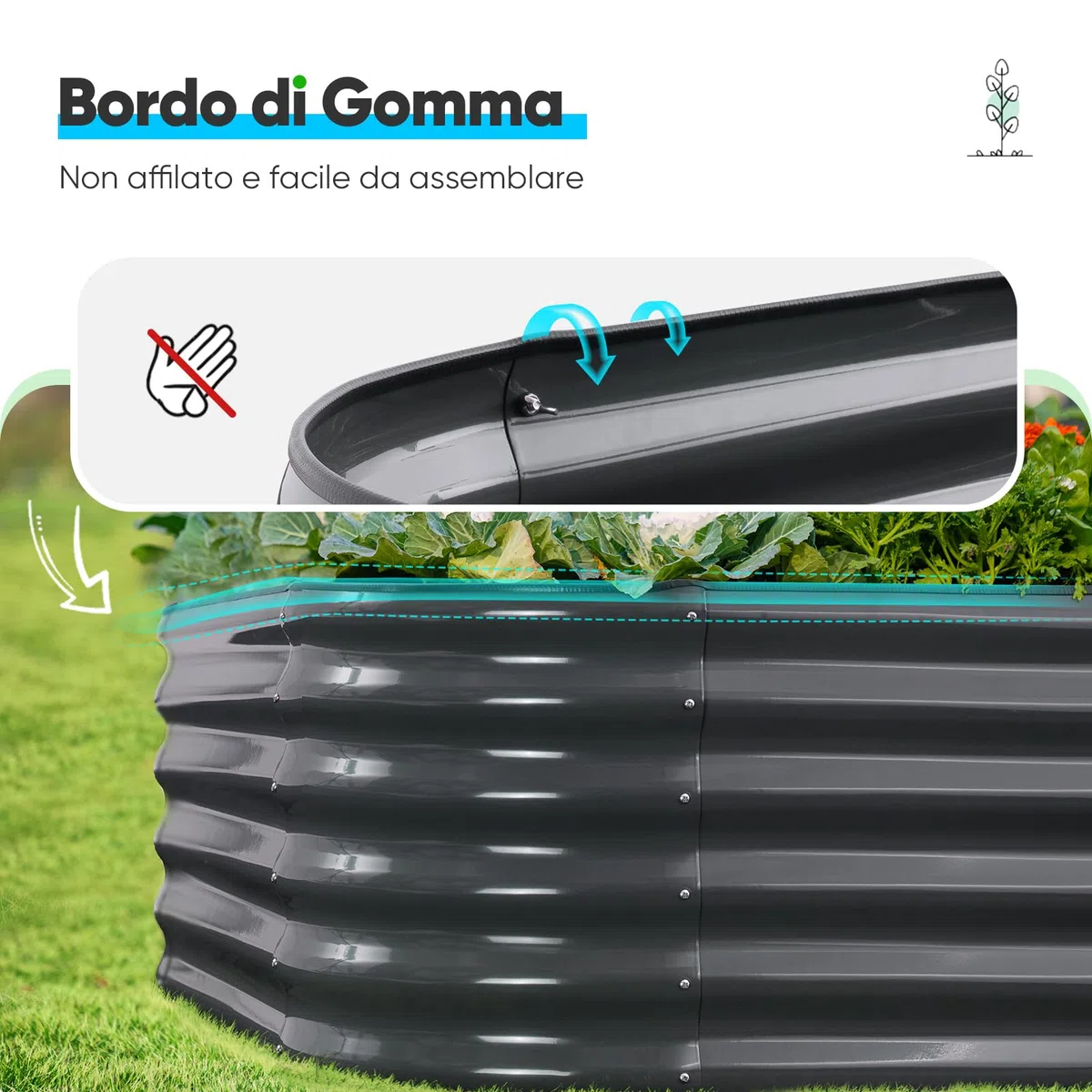 Quictent Kit di Orto RiAlzato Galvanizzato, Fioriera Ovalata in Metallo per Verdure all'Aperto e Giardino, 180x90x45cm