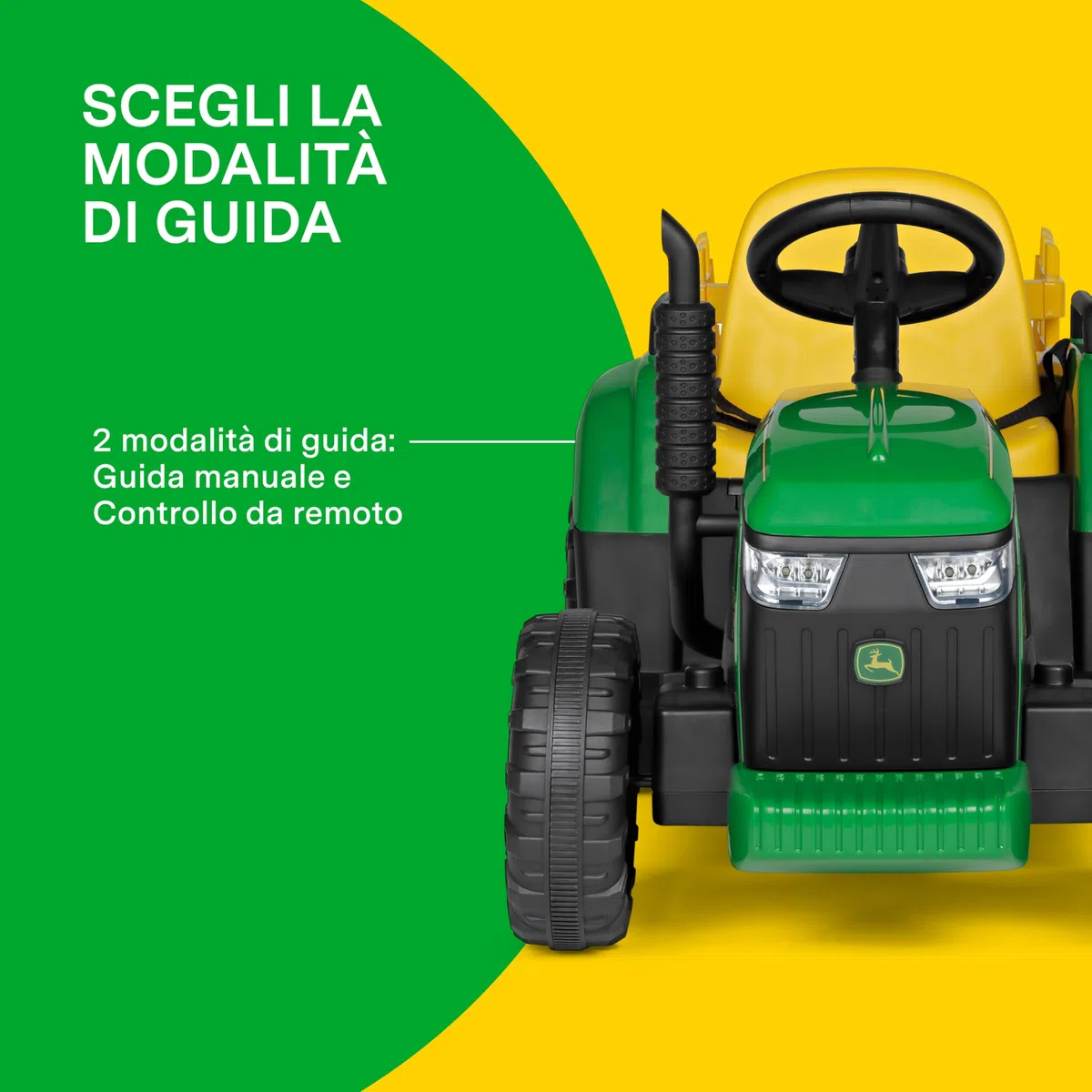 PEG John Deere Farm Power Trattore Elettrico Cavalcabile 12V per Bambini con Telecomando, Guida Manuale, Luci e Suoni, Età 18+ Mesi